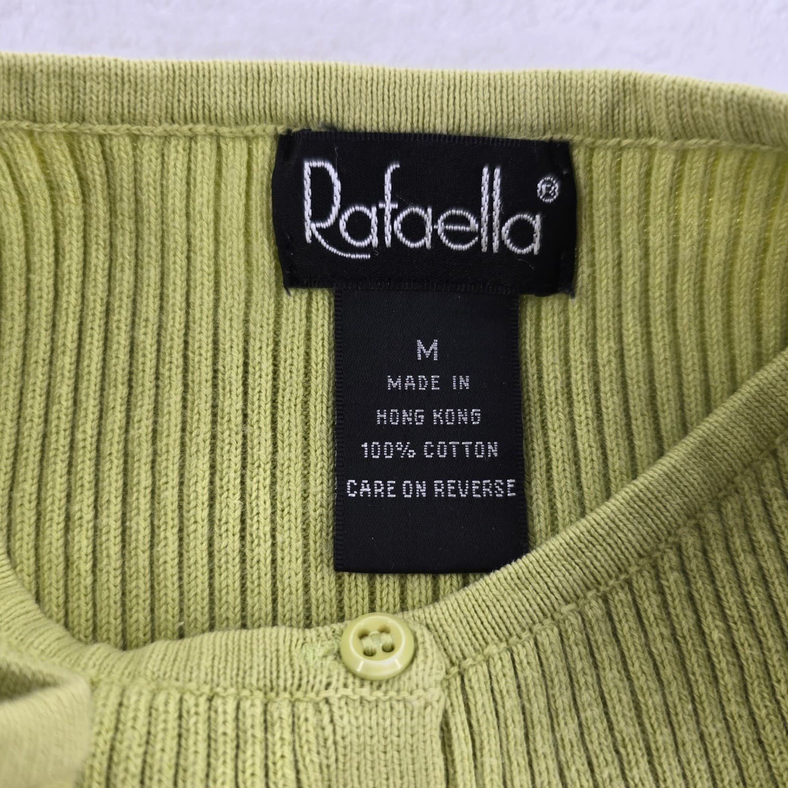 Rafaella Tank Top Womens Size M Henley Ribbed Knit Green Sleeveless Cotton Shell - Thumbnail 2
