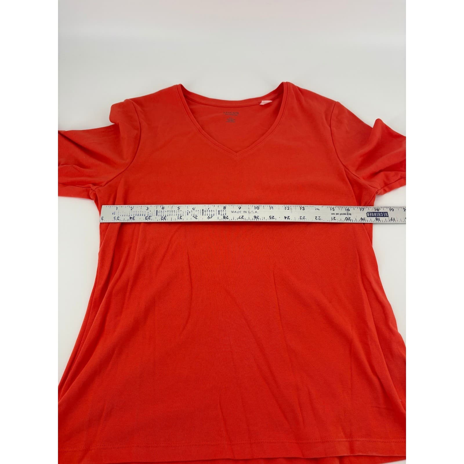 Chico's True Color Tees Red Cotton Blend V Neck Short Sleeve Top - Thumbnail 5