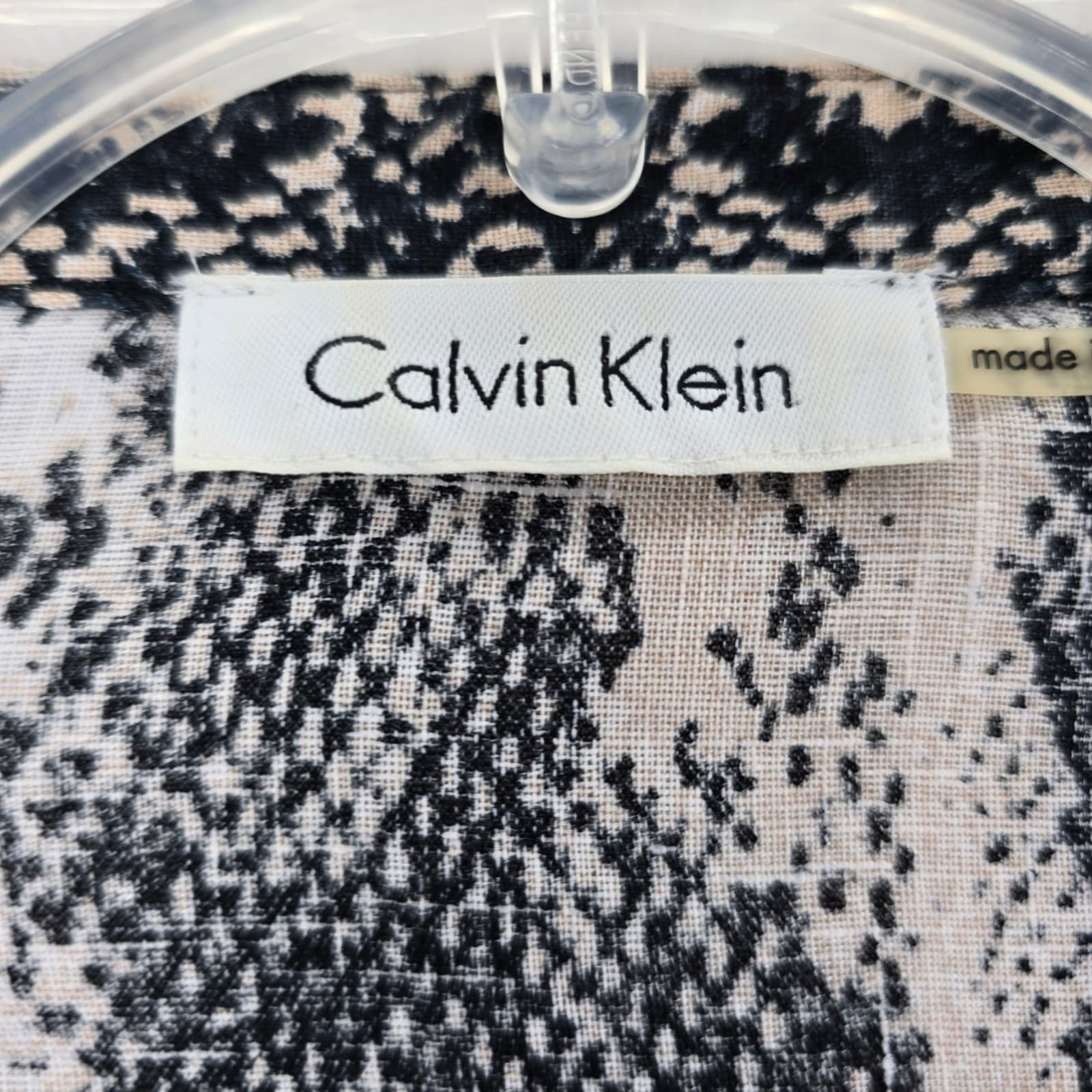 Calvin Klein Blouse Womens Large Button Up Black Tan Snakeskin Print Long Sleeve - Thumbnail 2