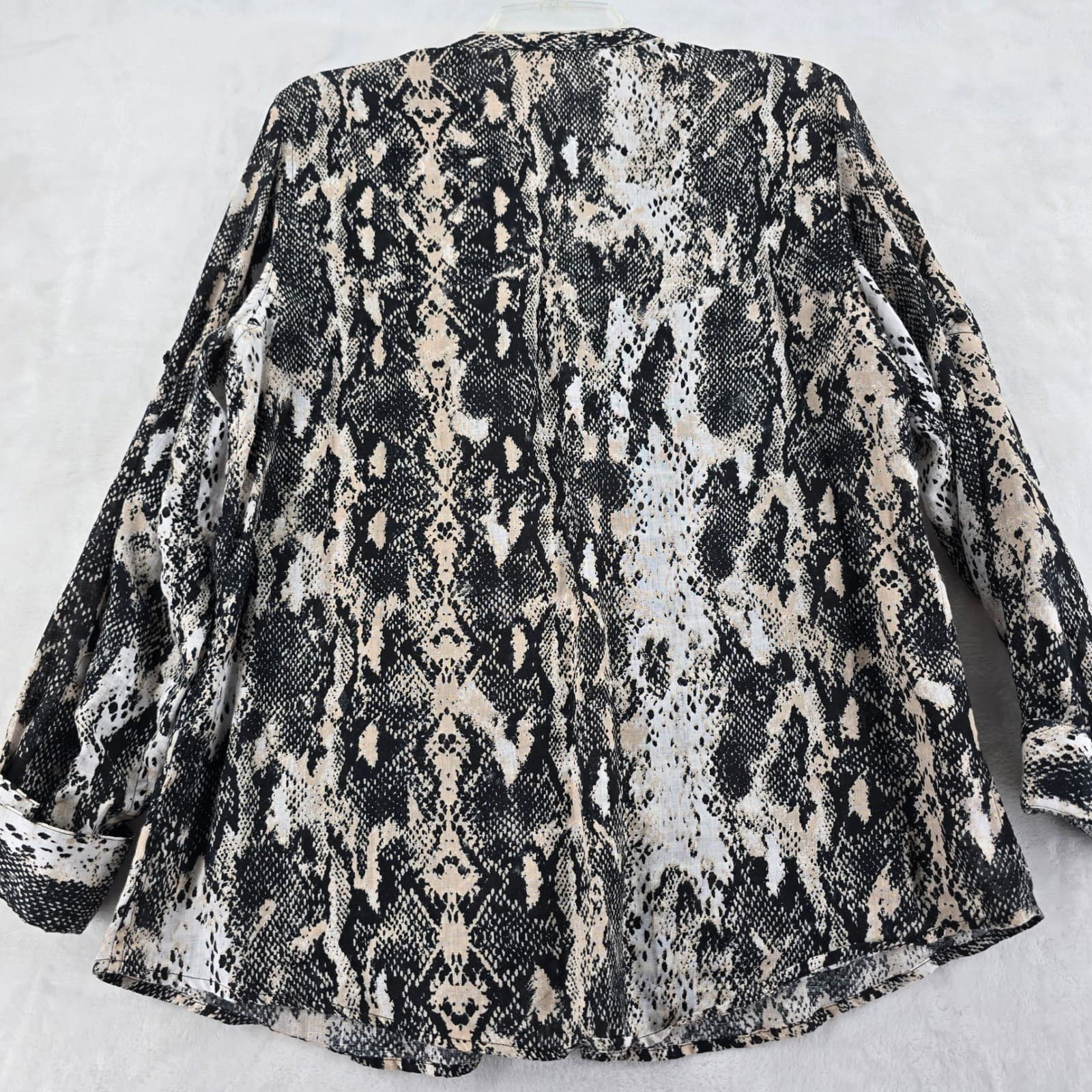 Calvin Klein Blouse Womens Large Button Up Black Tan Snakeskin Print Long Sleeve - Thumbnail 5