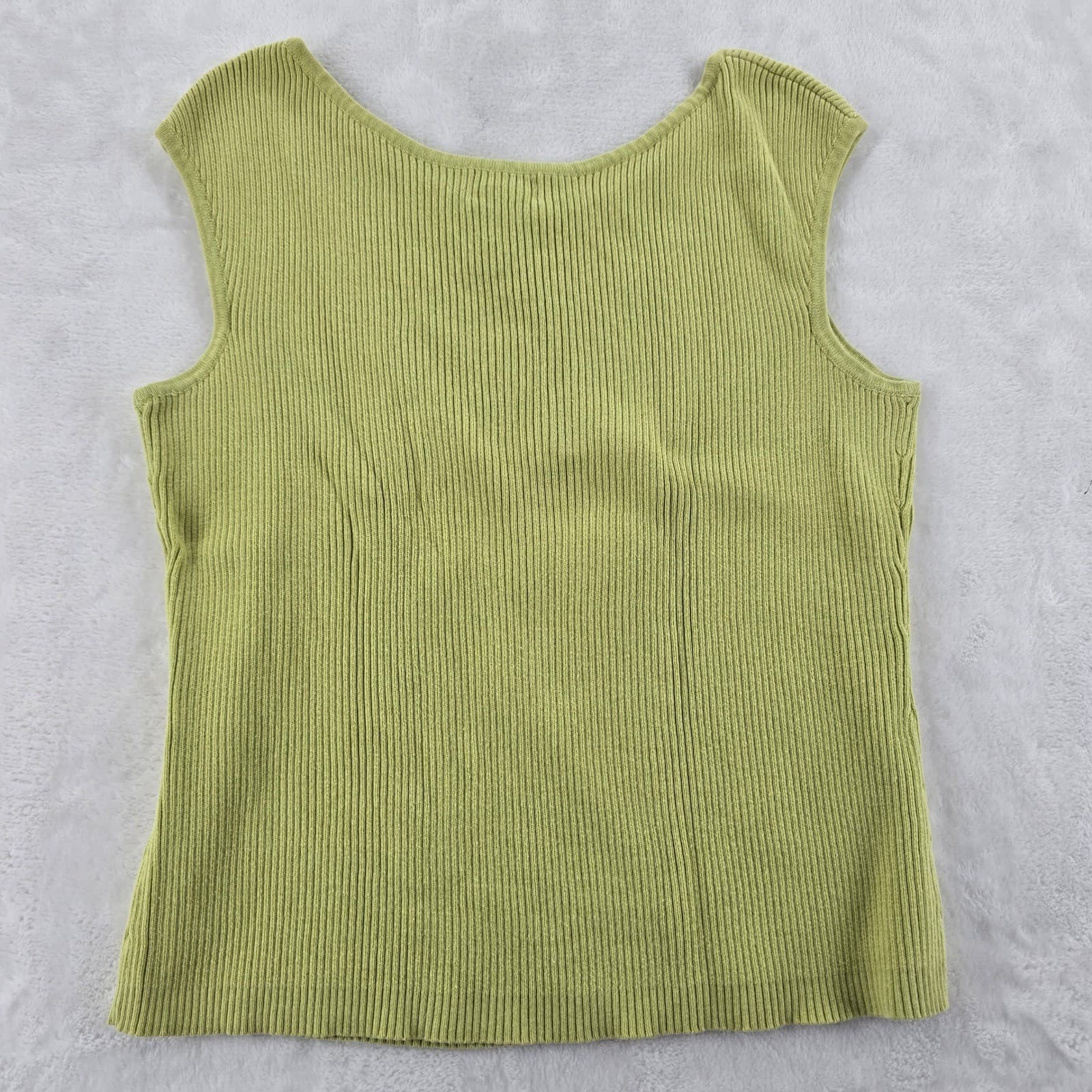 Rafaella Tank Top Womens Size M Henley Ribbed Knit Green Sleeveless Cotton Shell - Thumbnail 6