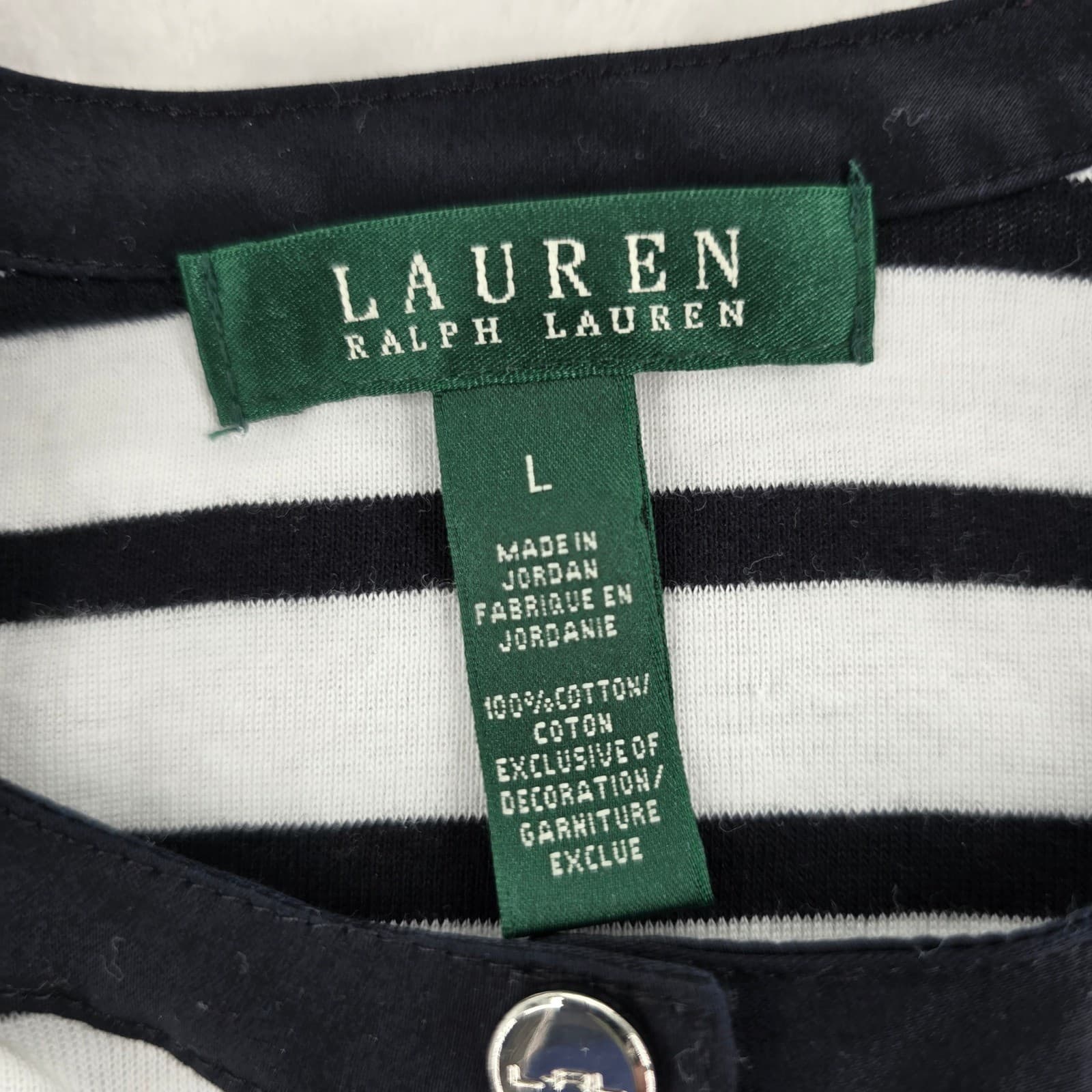Lauren Ralph Lauren Top Womens L Shirt Black White Striped Quarter Zip - Thumbnail 2
