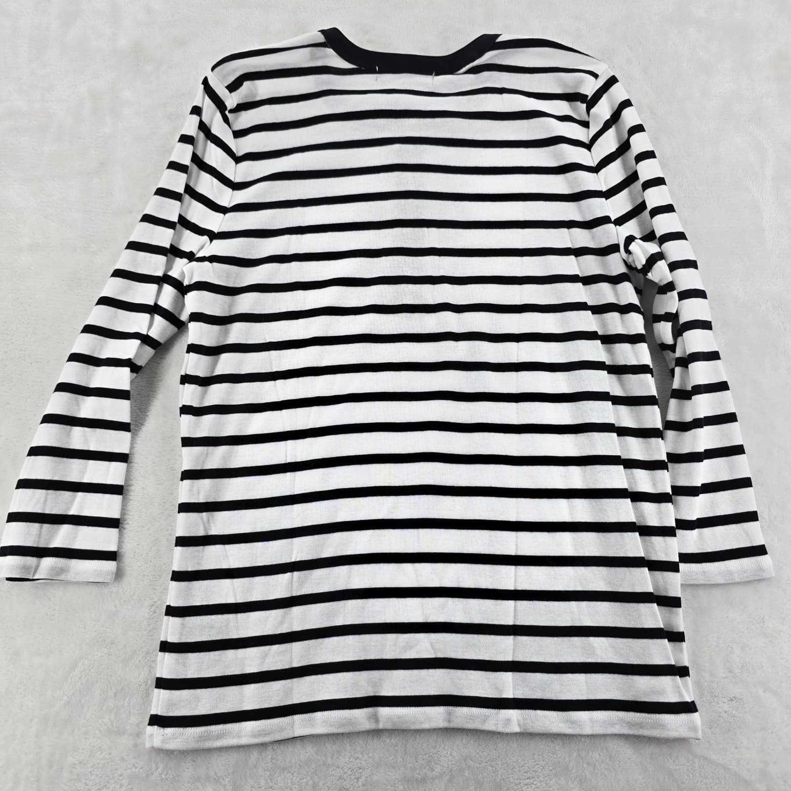 Lauren Ralph Lauren Top Womens L Shirt Black White Striped Quarter Zip - Thumbnail 7