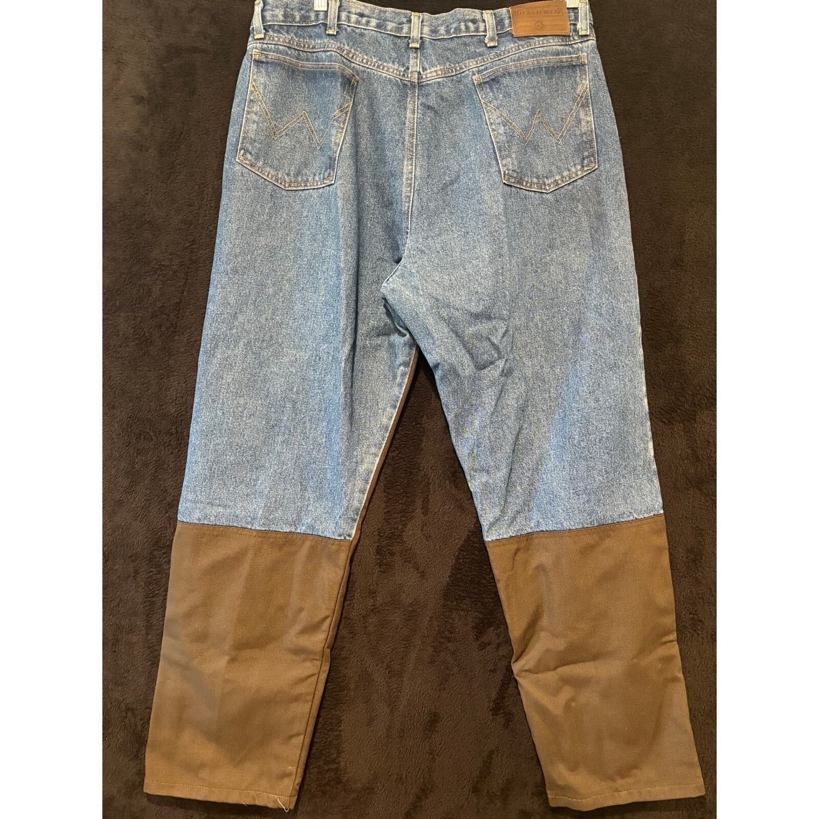Wrangler Carpenter Pants Mens 38x30 Blue Brown Colorblock Workwear Denim 38 - Thumbnail 5