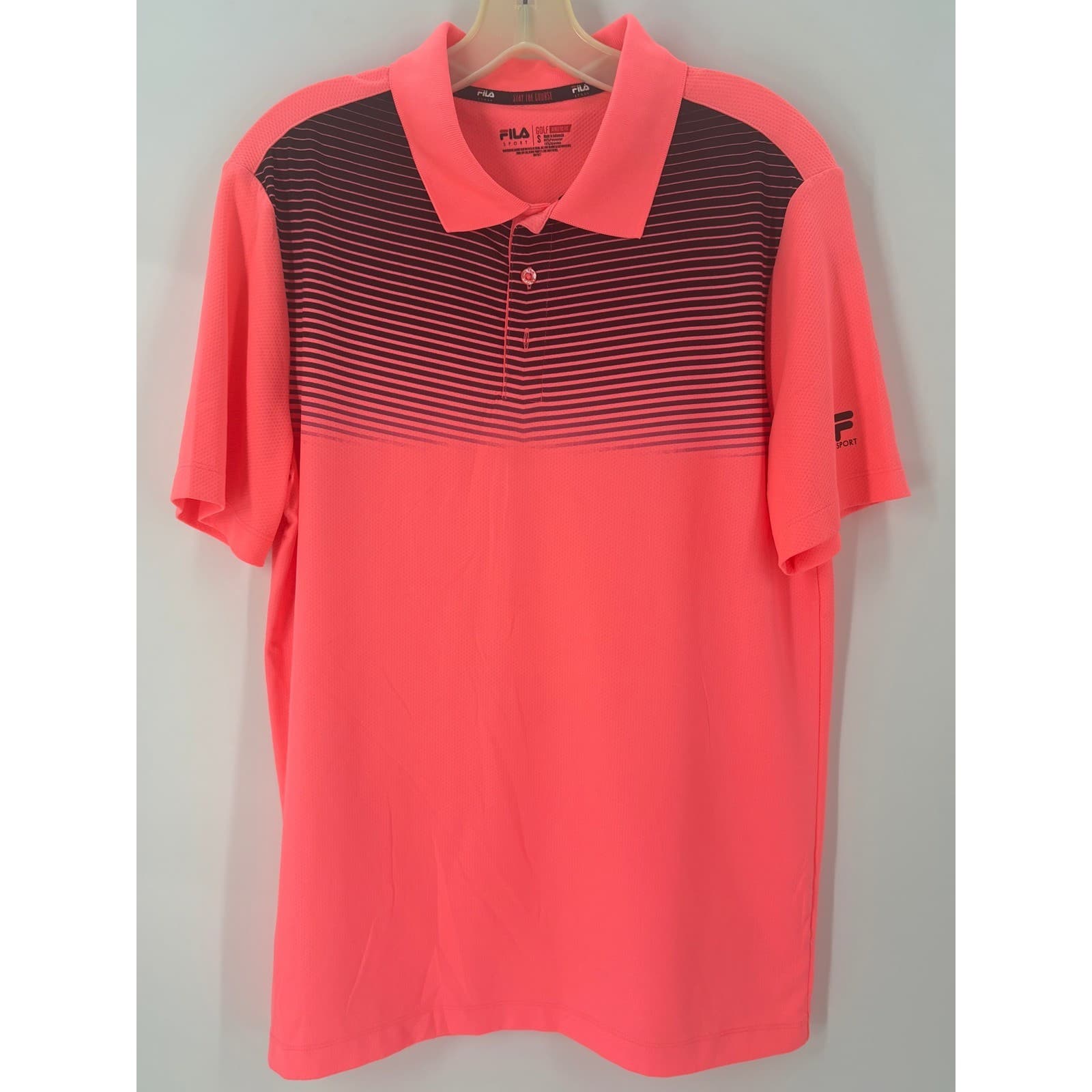 Fila Sport Golf Athletic Fit Polo Shirt Striped Neon Pink Small - Thumbnail 2