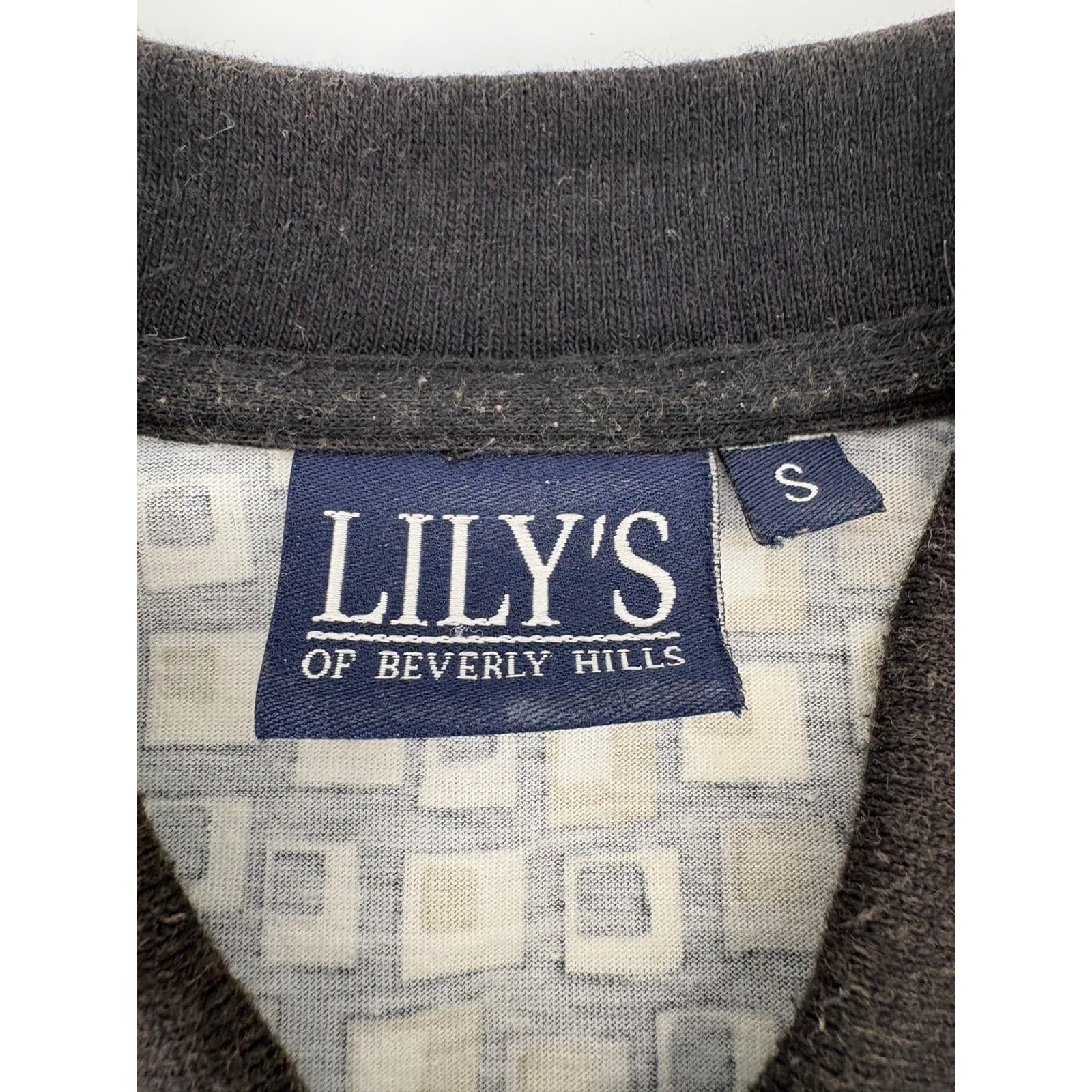 Lily's of Beverly Hills Geometric Square Print Polo Shirt S Black Tan - Thumbnail 6