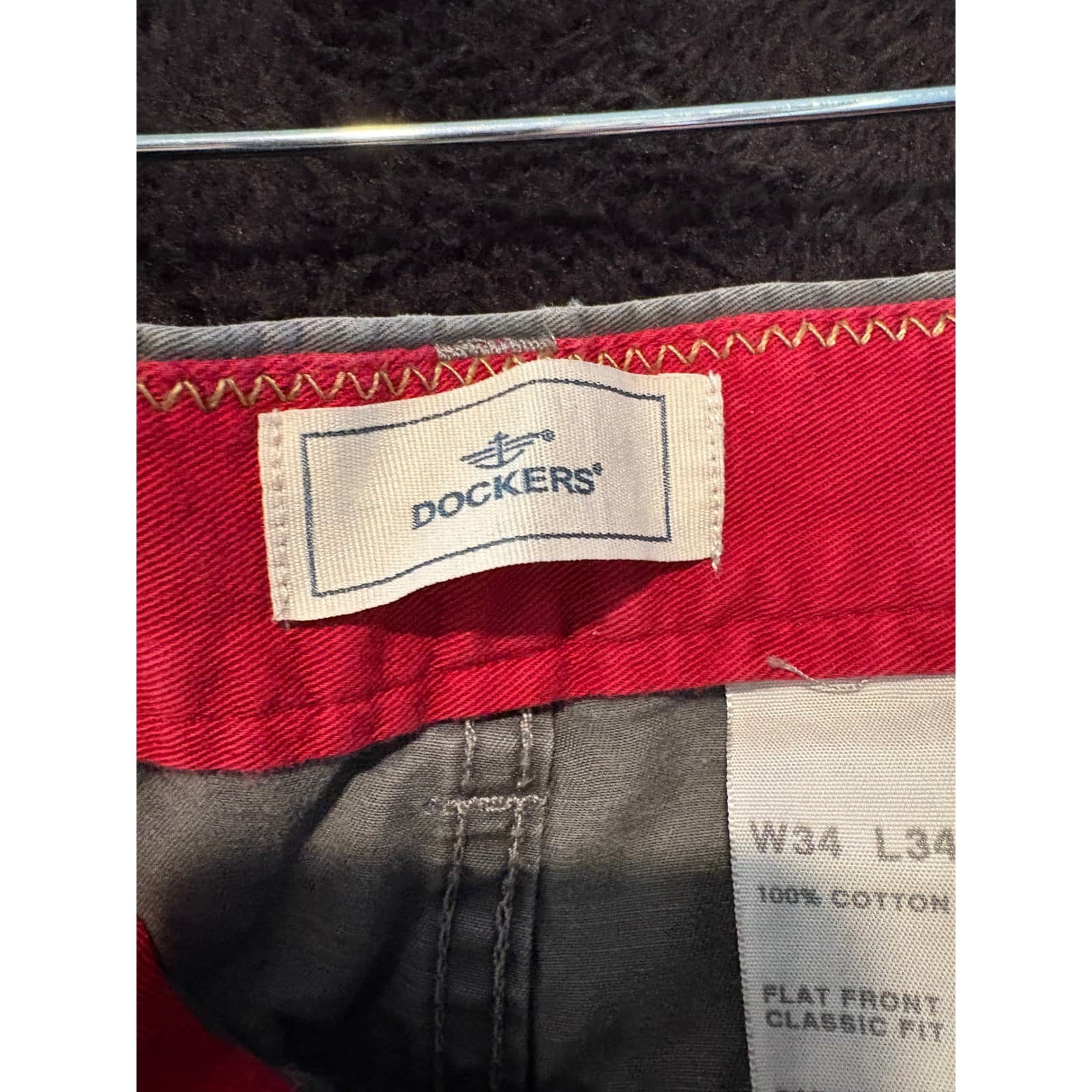 Dockers Classic Fit Flat Front W34 L34 Gray Cotton Casual Pants Men's - Thumbnail 3