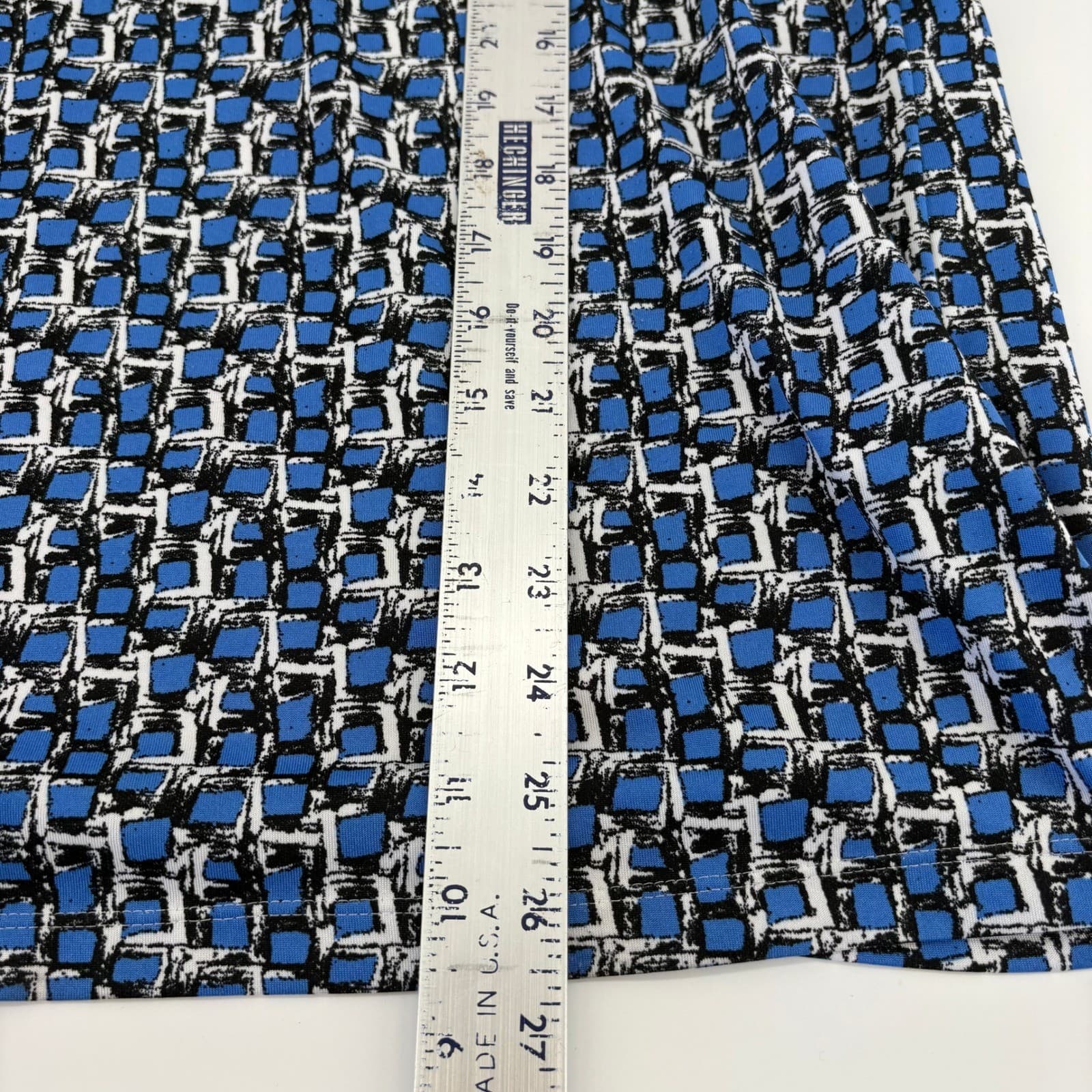 Southern Lady 1X Blue White Geometric Print Short Sleeve Button Up Shirt - Thumbnail 6