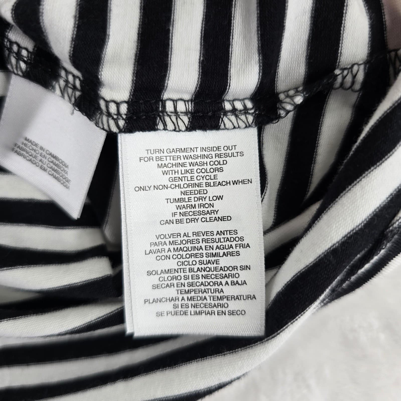 Jones New York Shirt Womens M Top Black White Striped Boat Neck 3/4 Sleeve NWT - Thumbnail 5