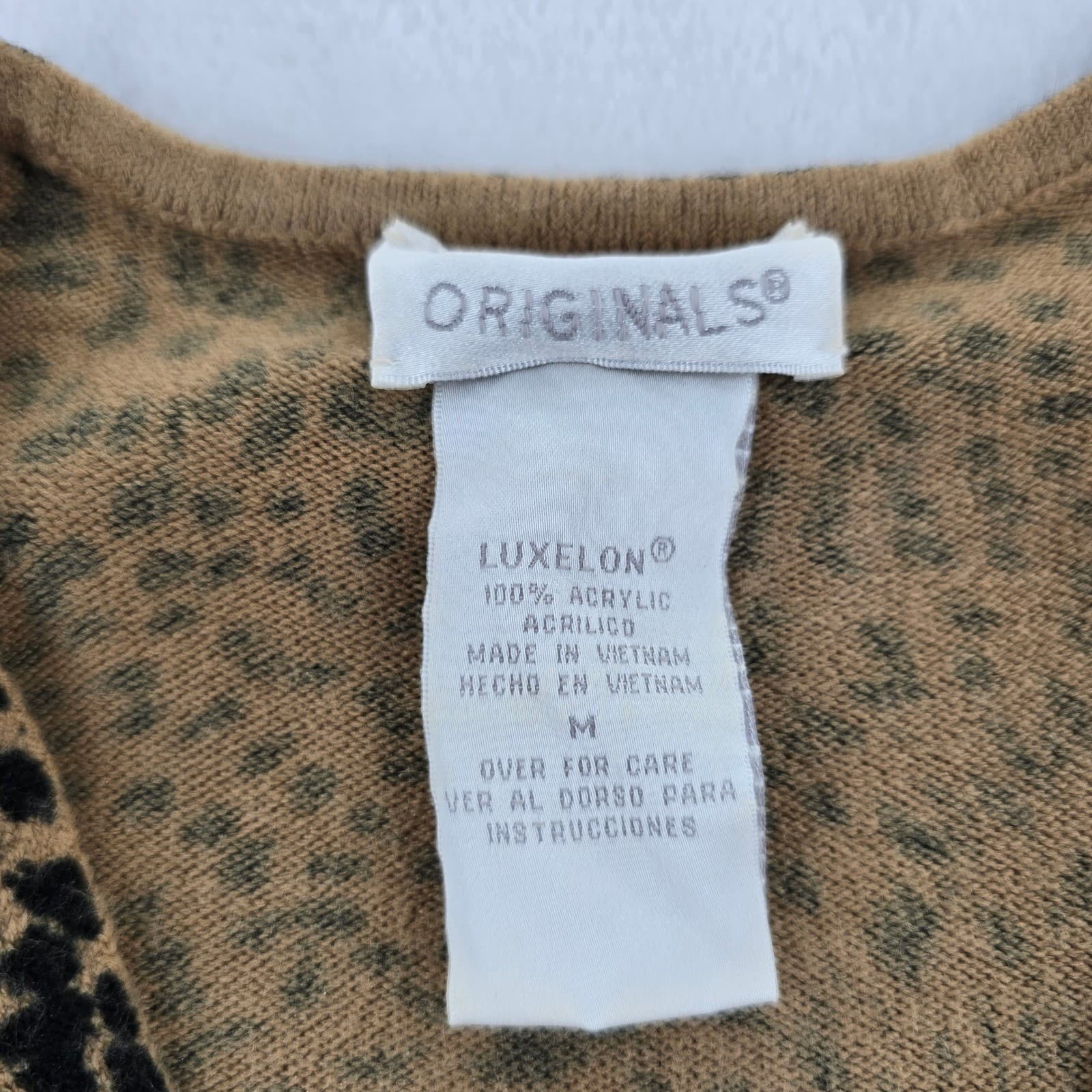 Originals V-Neck Sweater Womens M Sweater Brown Leopard Print Luxelon Acrylic - Thumbnail 2