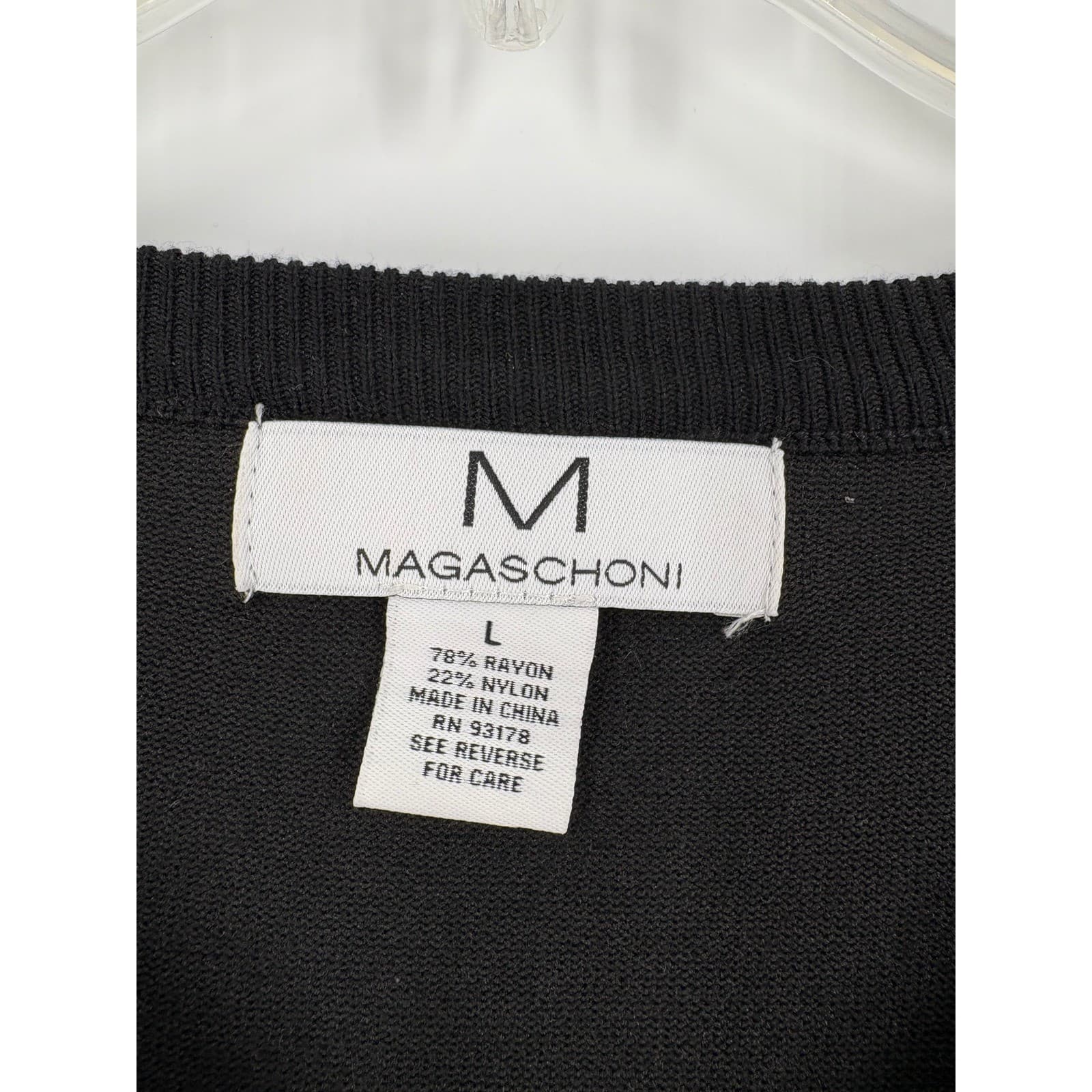 Magaschoni Black V Neck Sweater Long Sleeve Bow Detail Womens Size L - Thumbnail 4