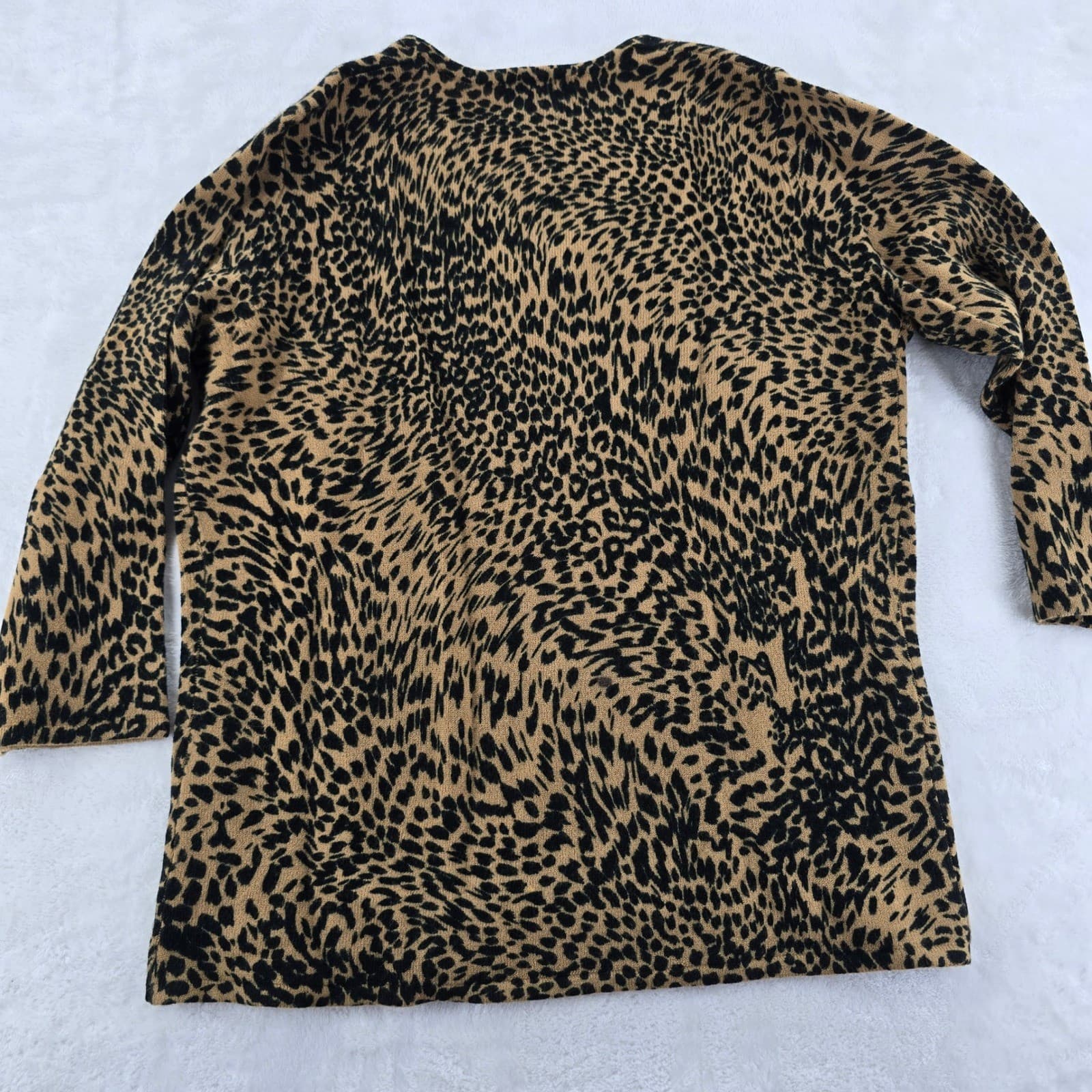 Originals V-Neck Sweater Womens M Sweater Brown Leopard Print Luxelon Acrylic - Thumbnail 6