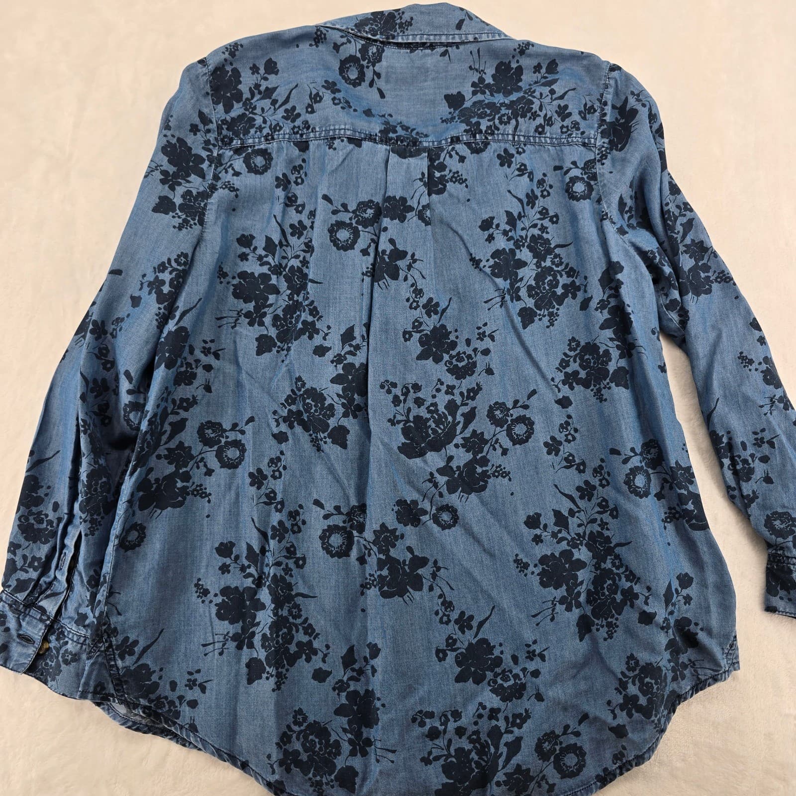 Style & Co Henley Top Womens PXL Blouse Blue Floral Lyocell Denim Look - Thumbnail 7