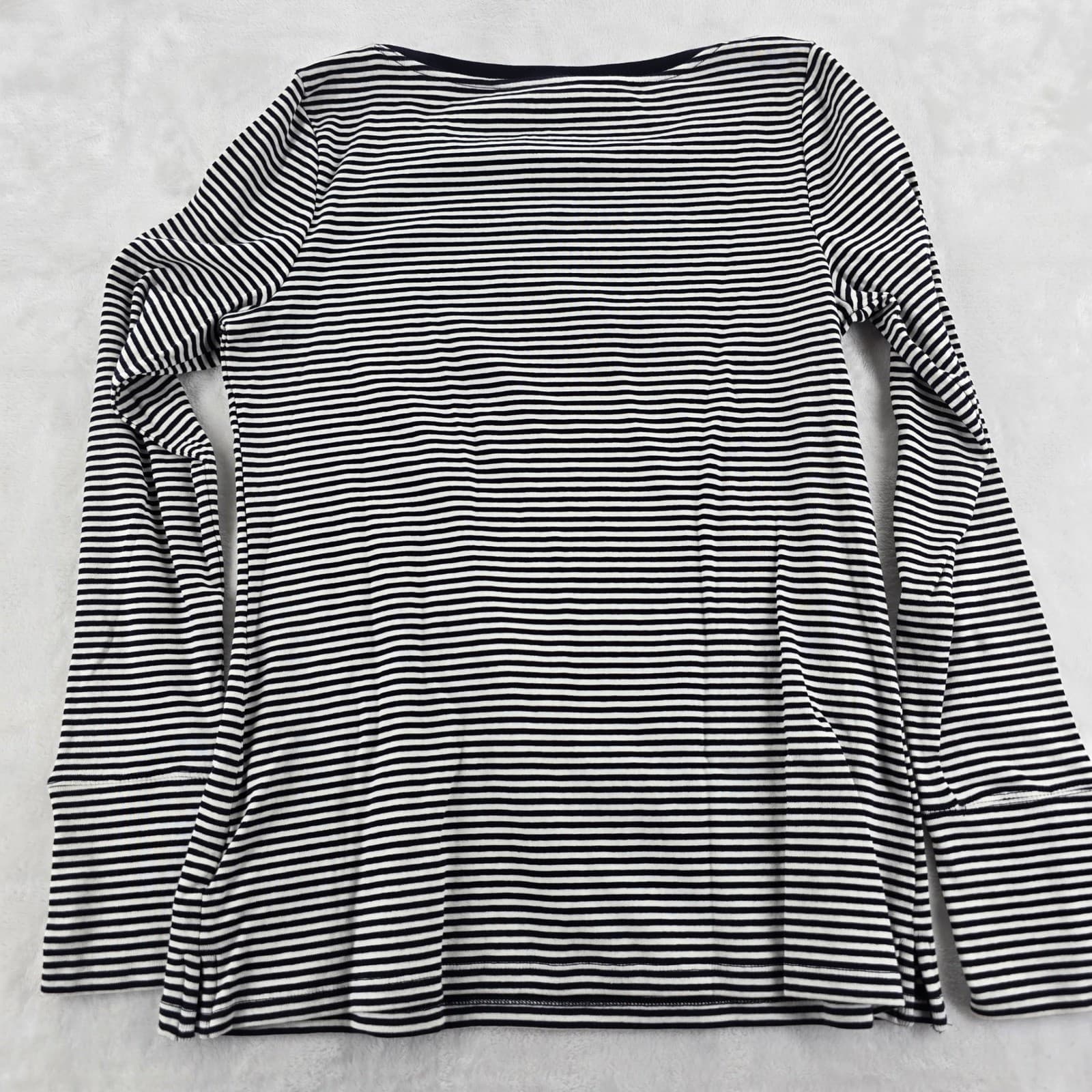 Talbots Tee Womens M Stretch Weekend Tee Navy Blue White Striped Long Sleeve - Thumbnail 7