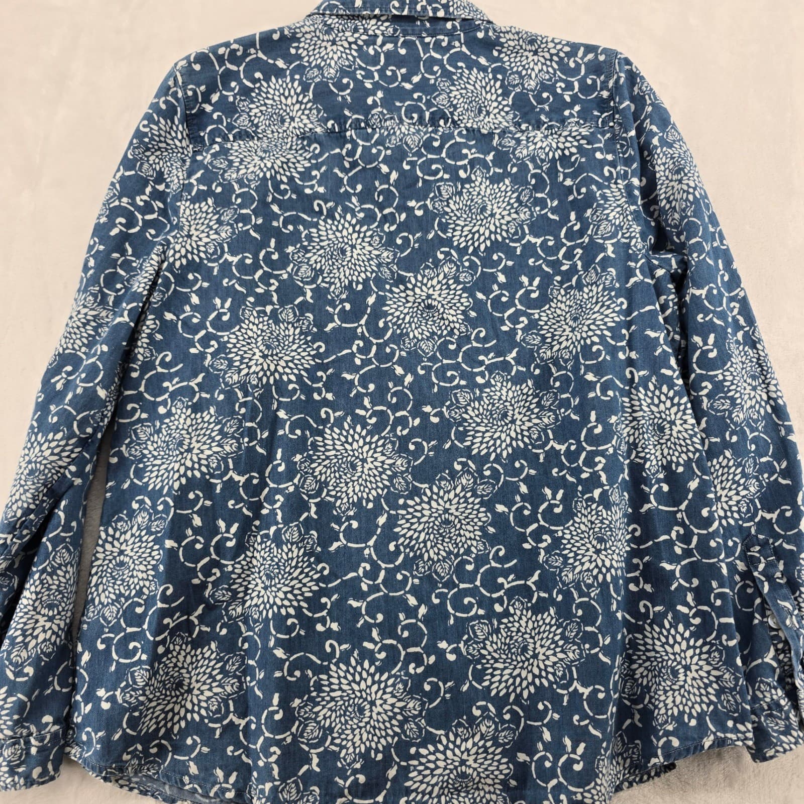 Kim Rogers Shirt Womens PXL Button Up Blue White Floral Cotton Long Slv Petite - Thumbnail 6