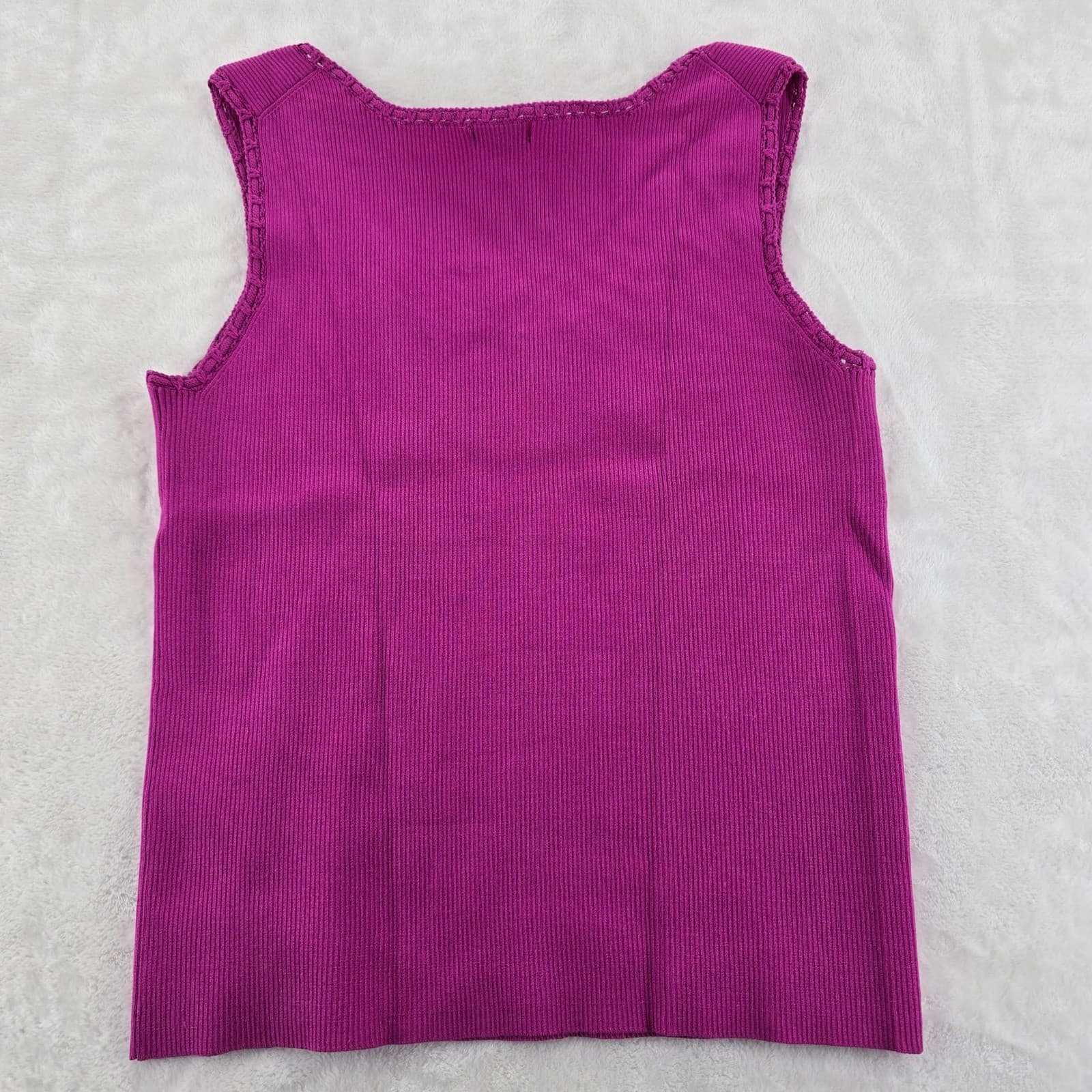 Grace Element Tank Top Womens Medium Tank Magenta Silk Blend Ribbed Crochet Trim - Thumbnail 6