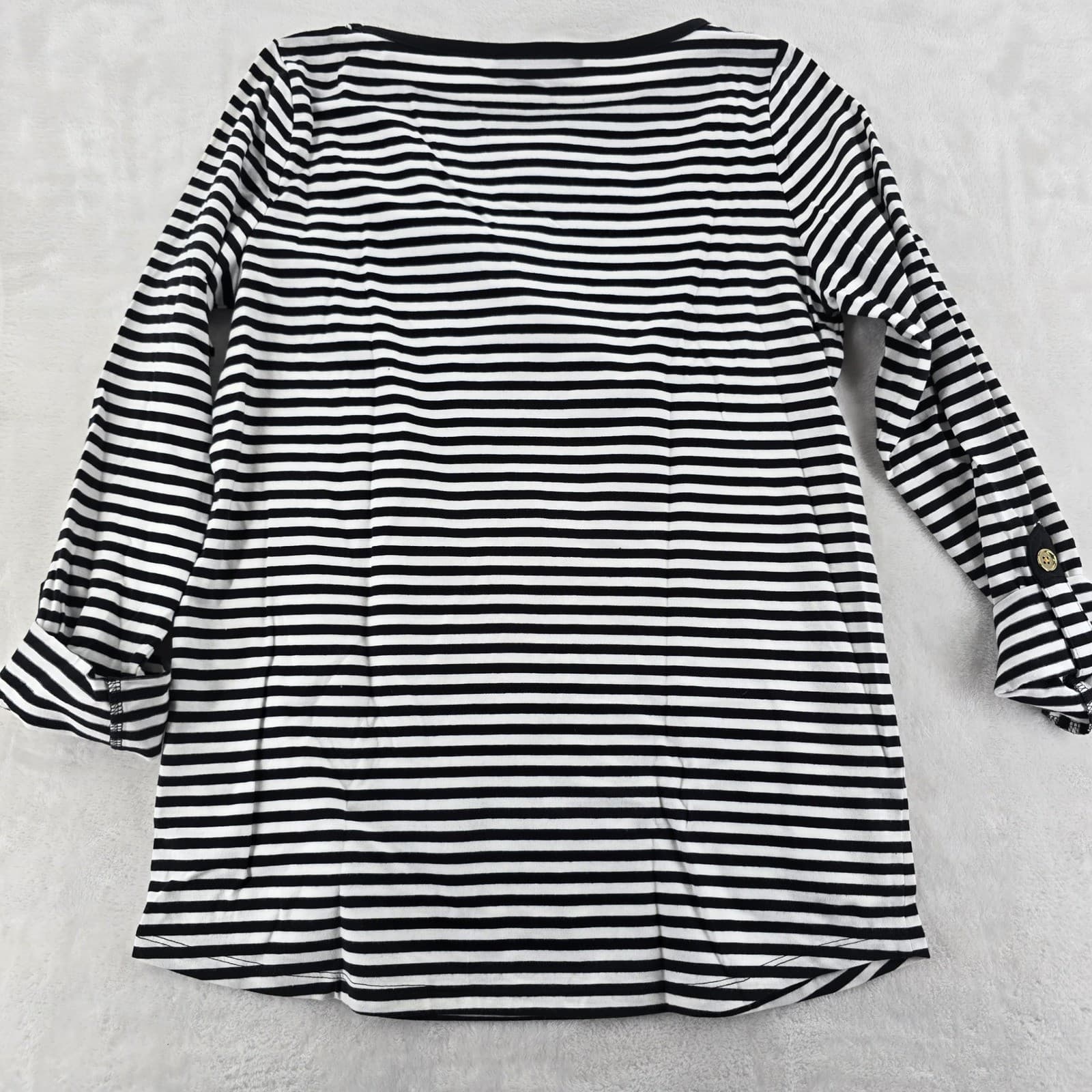 Jones New York Shirt Womens M Top Black White Striped Boat Neck 3/4 Sleeve NWT - Thumbnail 9