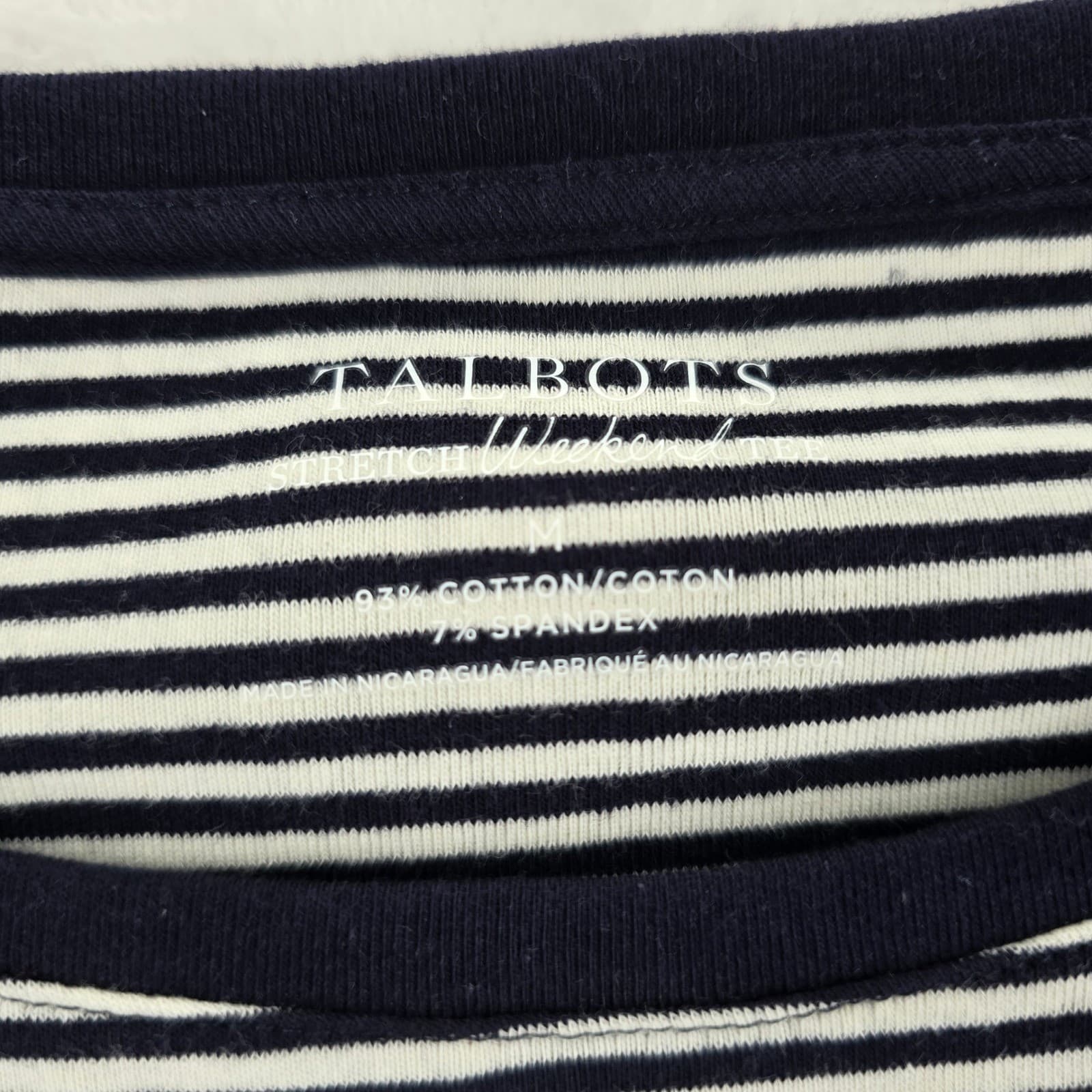 Talbots Tee Womens M Stretch Weekend Tee Navy Blue White Striped Long Sleeve - Thumbnail 2