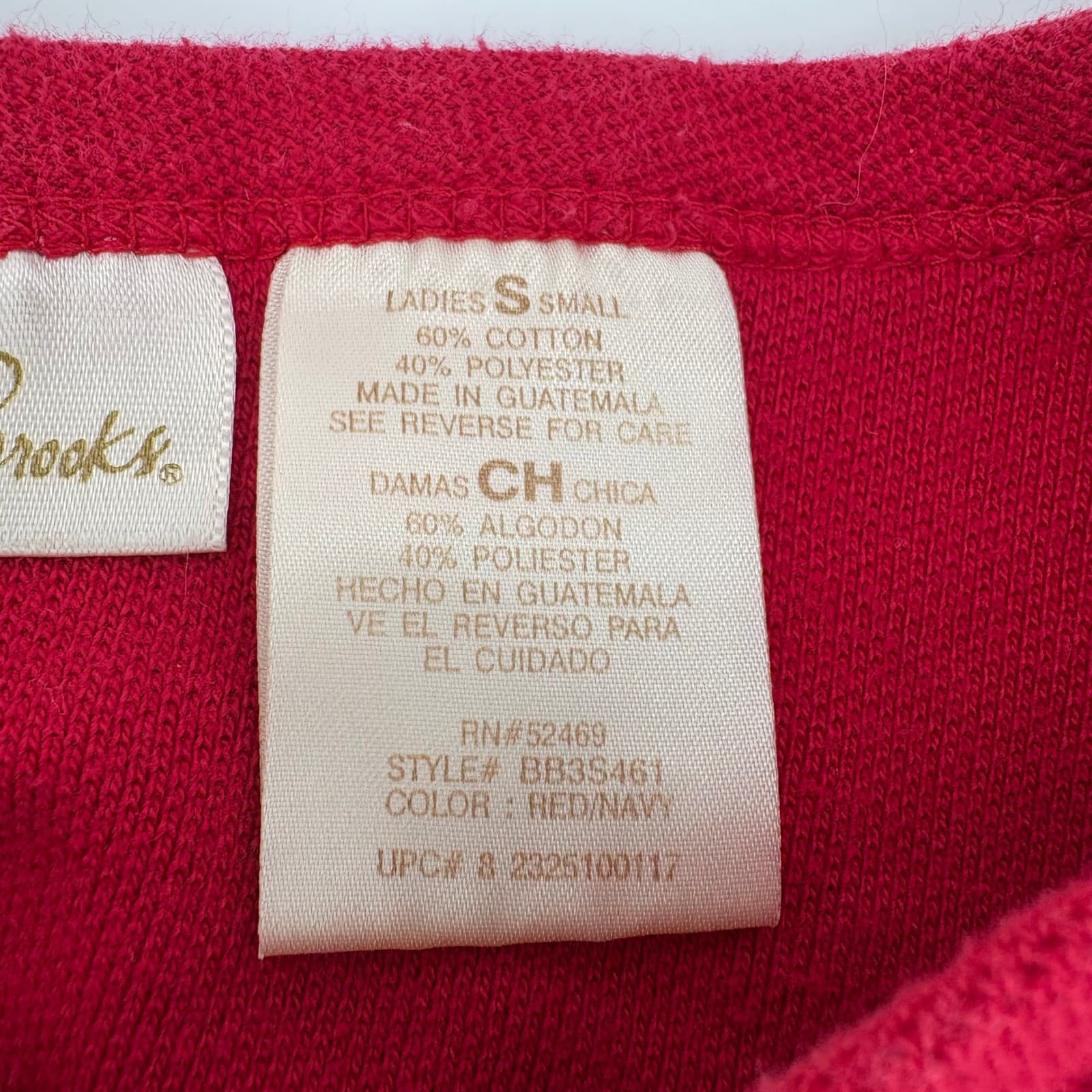 Bobbie Brooks Red Navy Long Sleeve Shirt Women's Size S Boat Neck Snap Shoulder - Thumbnail 3