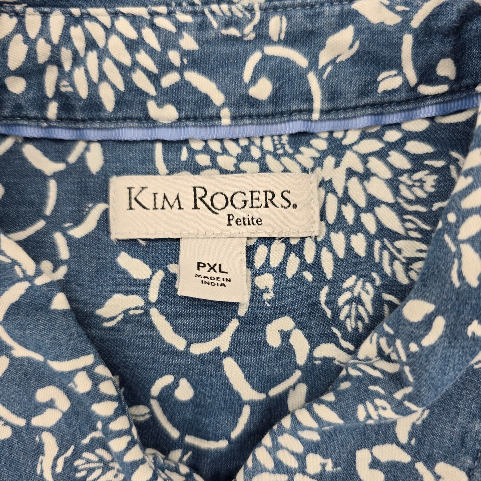 Kim Rogers Shirt Womens PXL Button Up Blue White Floral Cotton Long Slv Petite - Thumbnail 2
