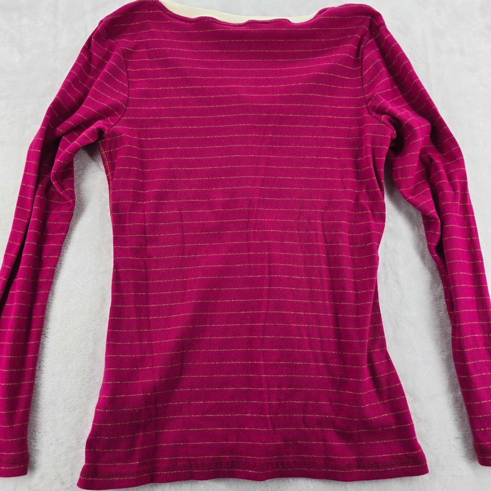 Tommy Hilfiger Henley Womens Size M Shirt Pink Gold Metallic Stripe Long Sleeve - Thumbnail 9