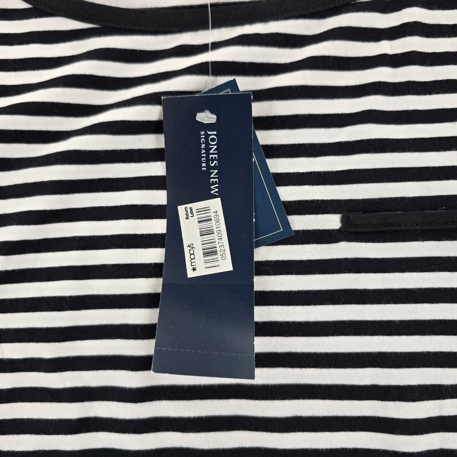 Jones New York Shirt Womens M Top Black White Striped Boat Neck 3/4 Sleeve NWT - Thumbnail 3