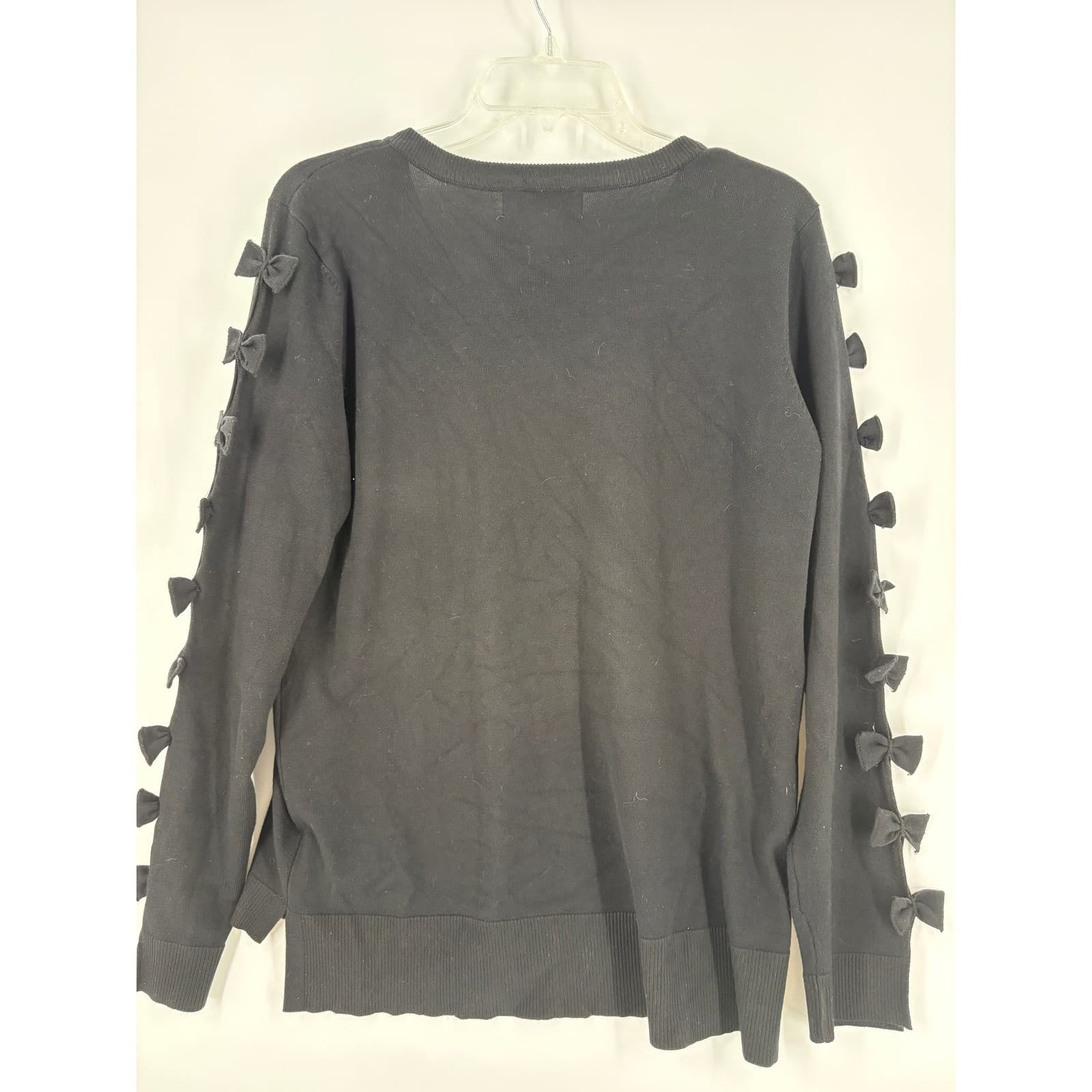 Magaschoni Black V Neck Sweater Long Sleeve Bow Detail Womens Size L - Thumbnail 2