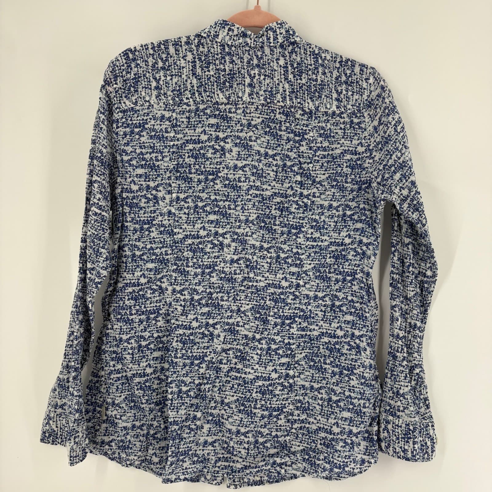 Eddie Bauer Womens Blue White Print Cotton Long Sleeve Classic Fit Shirt L - Thumbnail 2