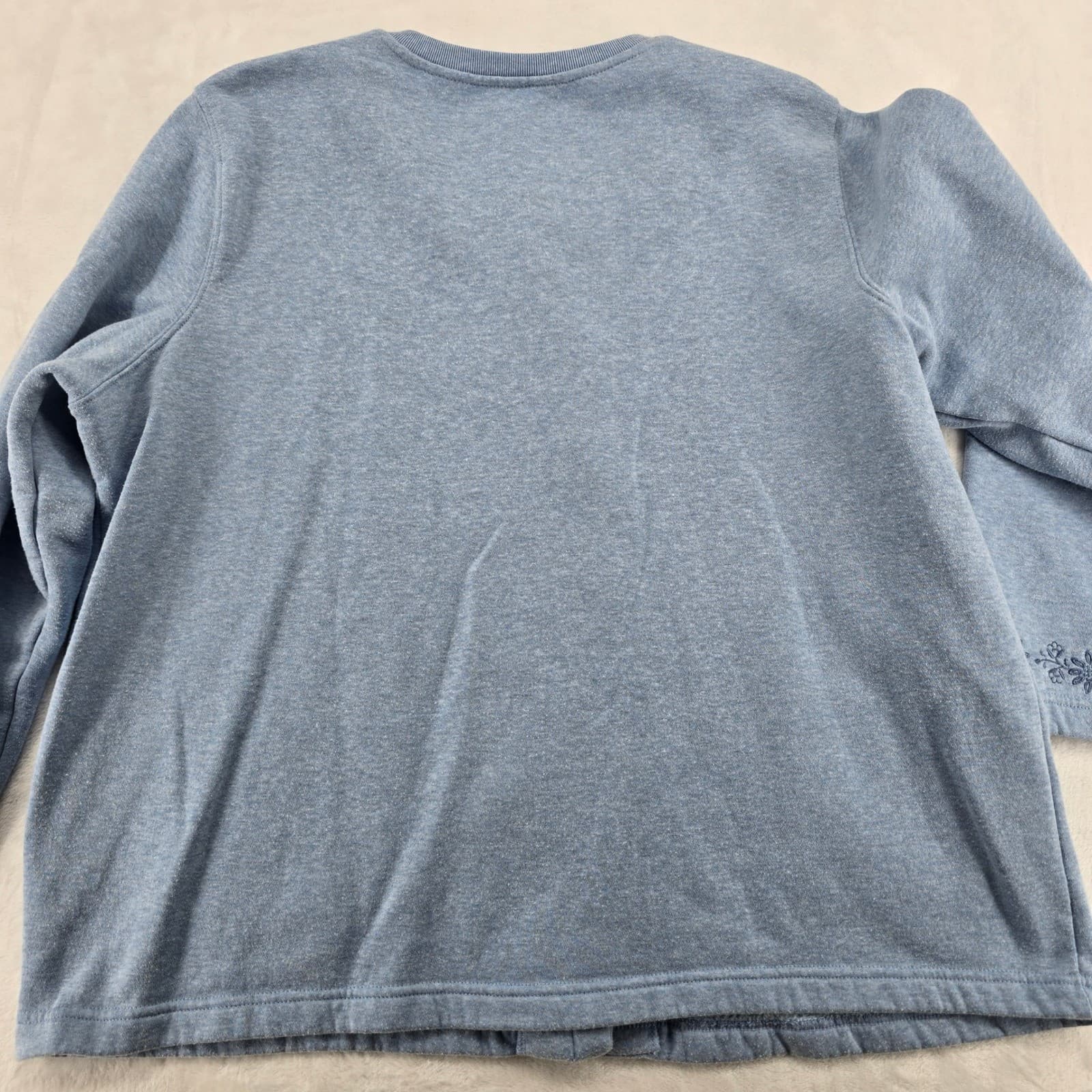 Cardigan Womens XL Sweatshirt Blue Floral Embroidered Button Front Pockets - Thumbnail 5