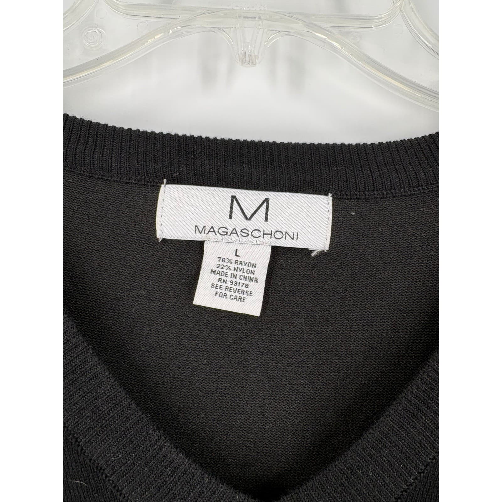 Magaschoni Black V Neck Sweater Long Sleeve Bow Detail Womens Size L - Thumbnail 3