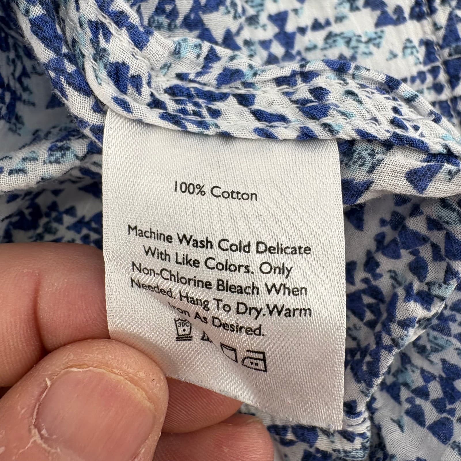 Eddie Bauer Womens Blue White Print Cotton Long Sleeve Classic Fit Shirt L - Thumbnail 4