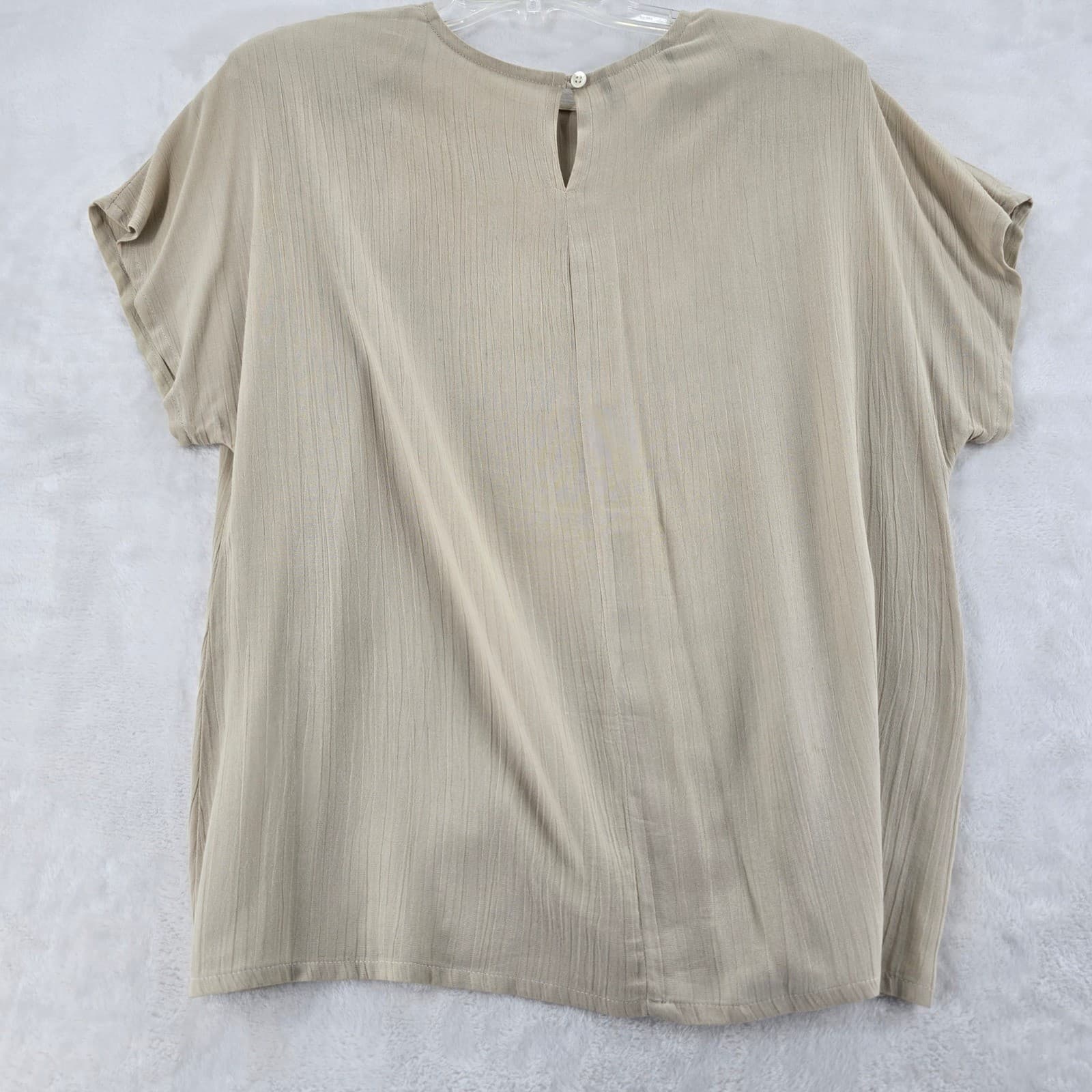 Carole Little Blouse Womens 8 Top Beige Rayon Textured Short Sleeve Vintage - Thumbnail 5