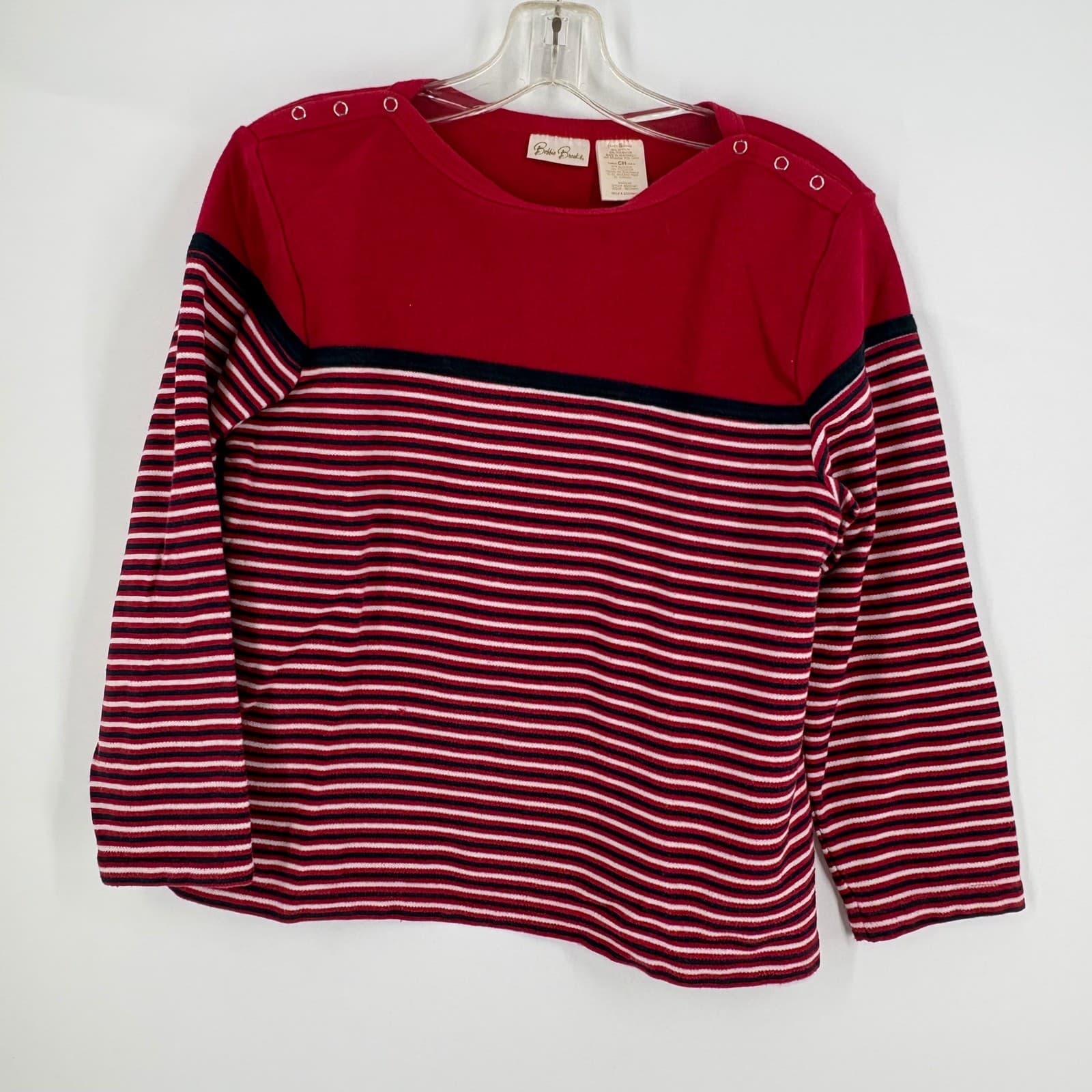 Bobbie Brooks Red Navy Long Sleeve Shirt Women's Size S Boat Neck Snap Shoulder - Thumbnail 6