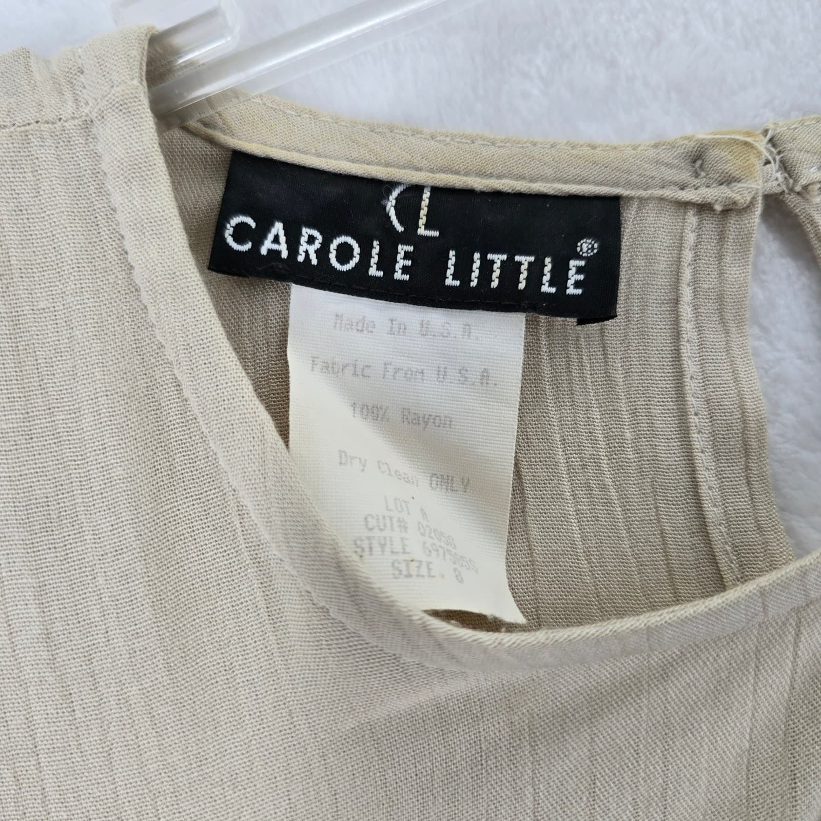 Carole Little Blouse Womens 8 Top Beige Rayon Textured Short Sleeve Vintage - Thumbnail 2