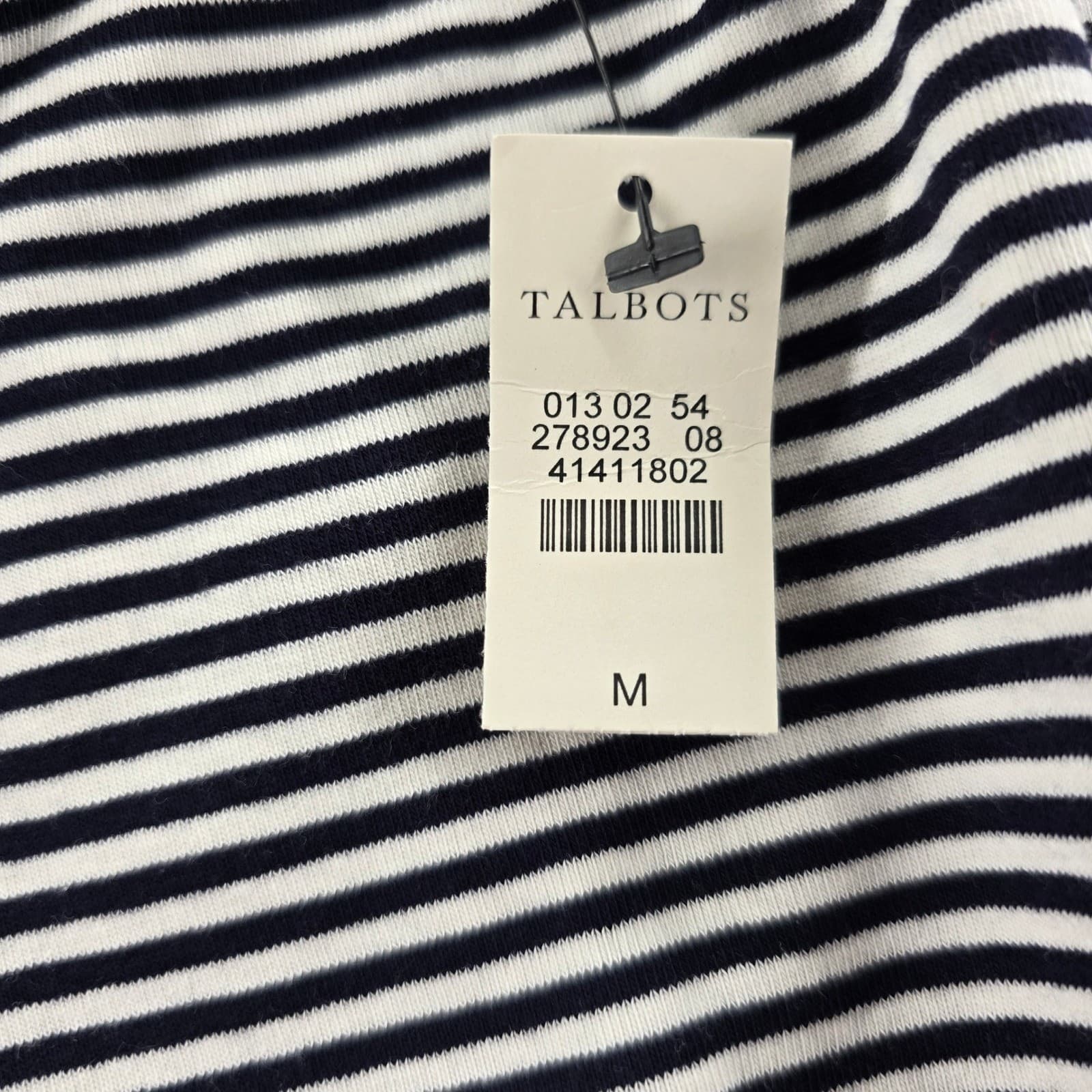 Talbots Tee Womens M Stretch Weekend Tee Navy Blue White Striped Long Sleeve - Thumbnail 3