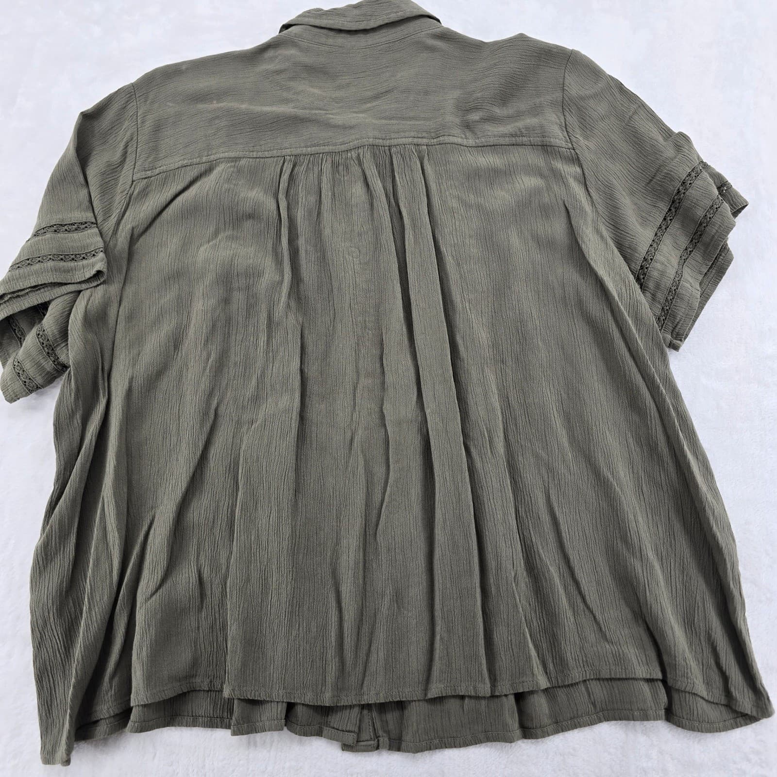 Style & Co Button Front Top Womens PXL Shirt Gray Pintuck Lace Trim Short Sleeve - Thumbnail 6