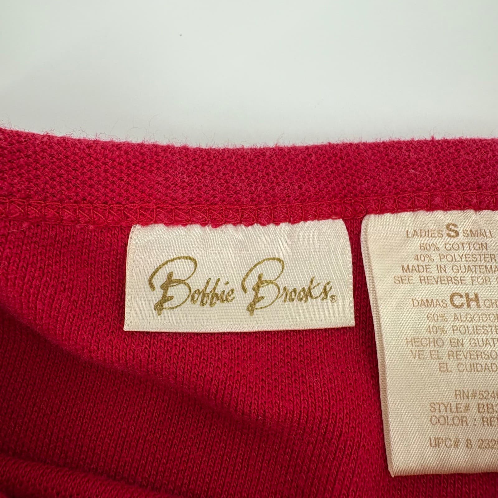 Bobbie Brooks Red Navy Long Sleeve Shirt Women's Size S Boat Neck Snap Shoulder - Thumbnail 2