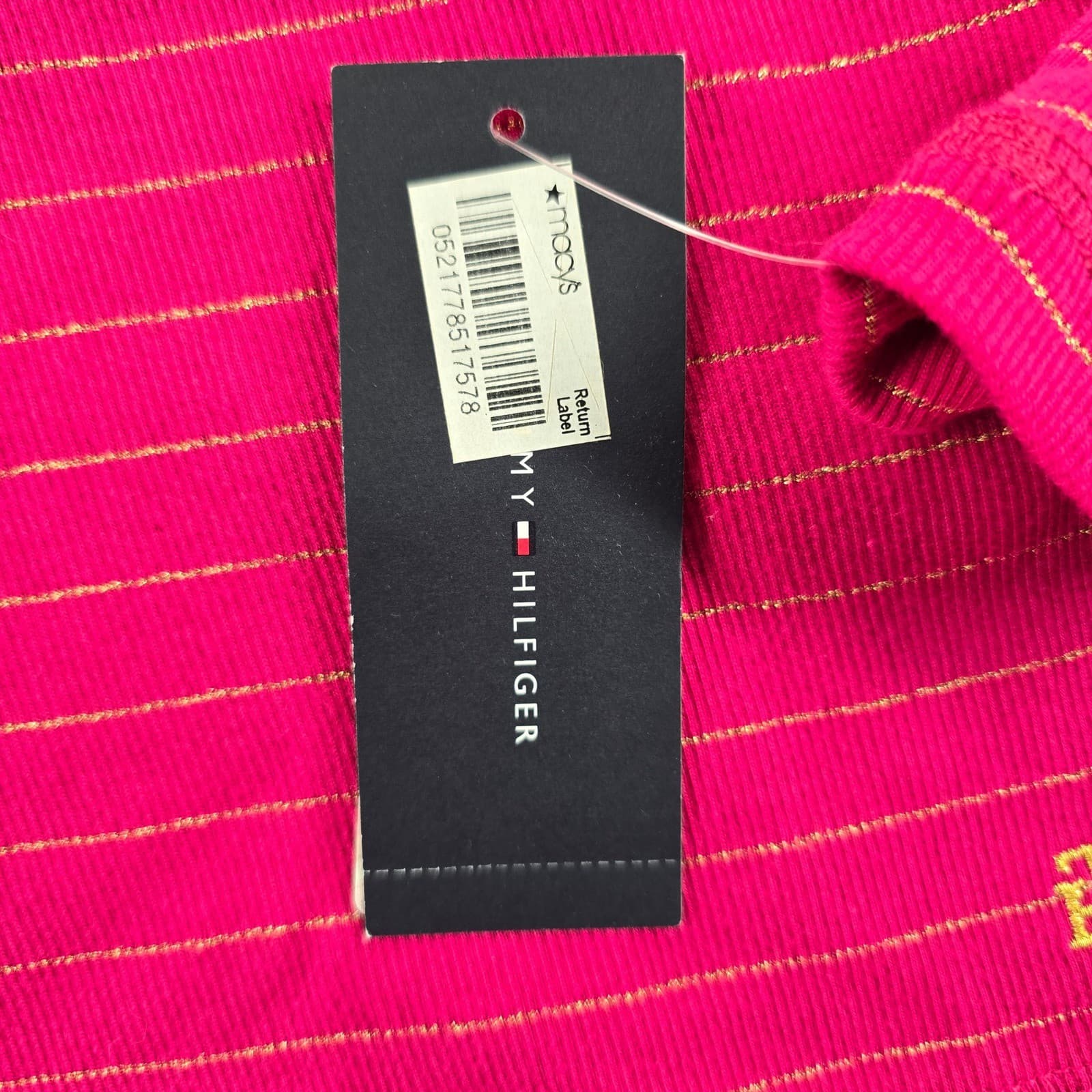 Tommy Hilfiger Henley Womens Size M Shirt Pink Gold Metallic Stripe Long Sleeve - Thumbnail 4