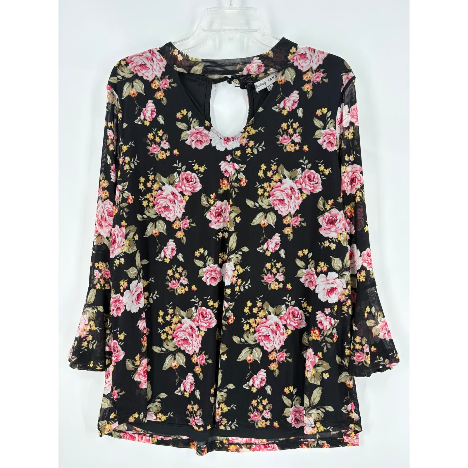 Absolutely Famous XL Floral Sleeveless Dress Black Pink Rose Print - Thumbnail 4