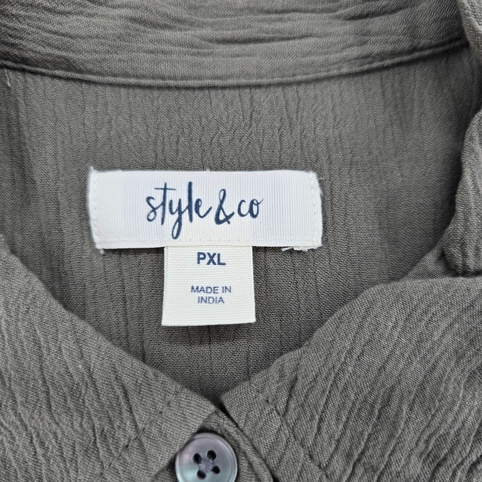 Style & Co Button Front Top Womens PXL Shirt Gray Pintuck Lace Trim Short Sleeve - Thumbnail 2