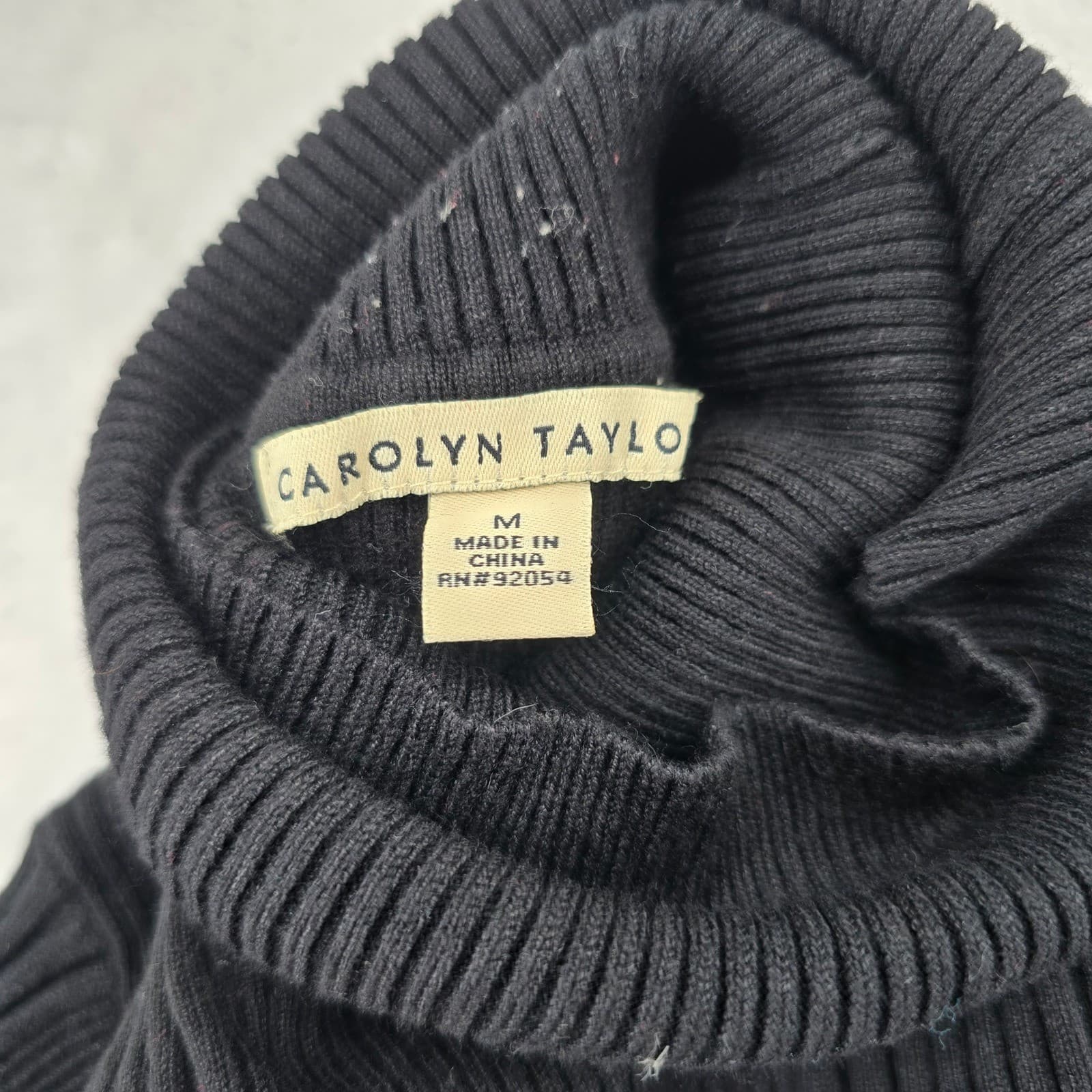 Carolyn Taylor Sweater Womens M Turtleneck Black Ribbed Knit Rayon Blen Long Slv - Thumbnail 2