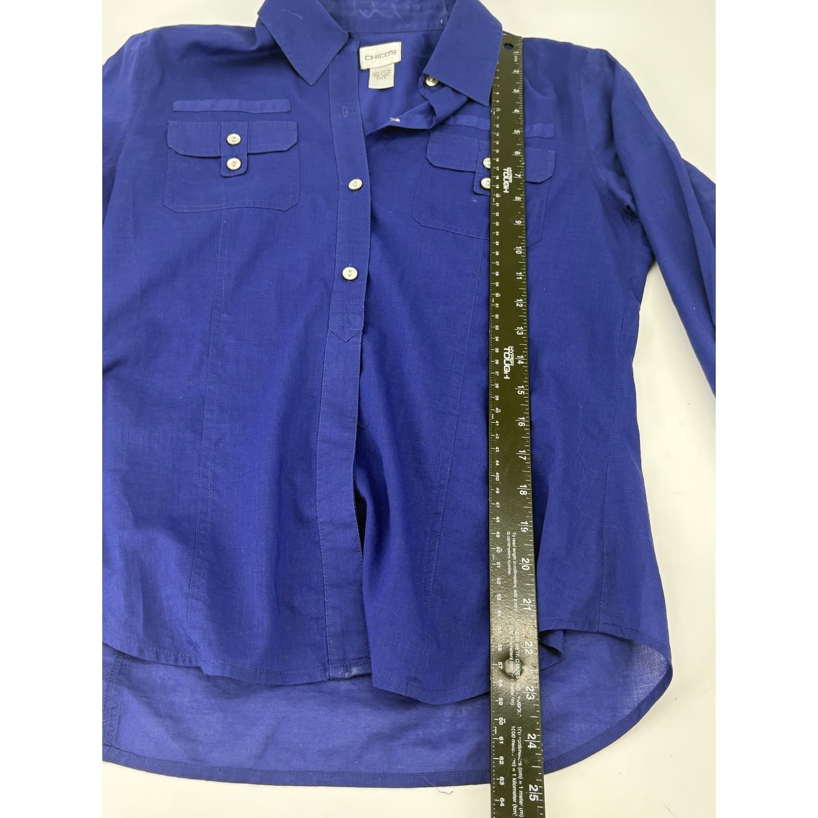 Chico's Cotton Button Down Shirt Utility Pockets Roll Tab Size 0 Blue Womens - Thumbnail 6