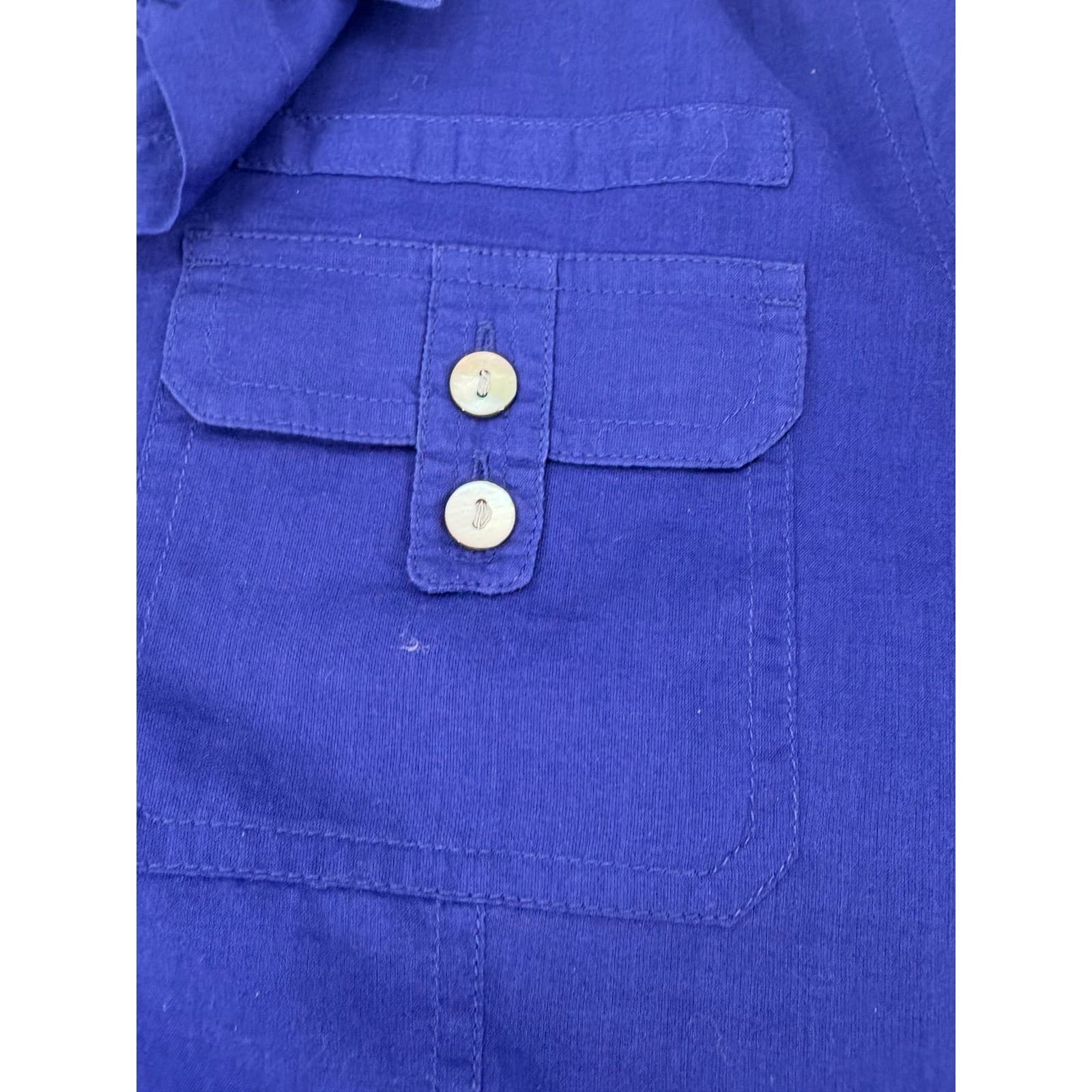 Chico's Cotton Button Down Shirt Utility Pockets Roll Tab Size 0 Blue Womens - Thumbnail 3