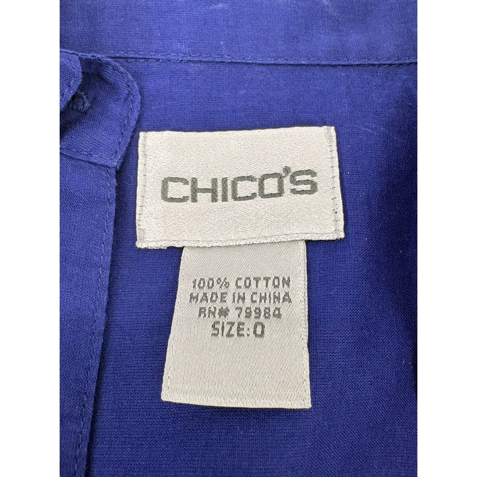 Chico's Cotton Button Down Shirt Utility Pockets Roll Tab Size 0 Blue Womens - Thumbnail 2