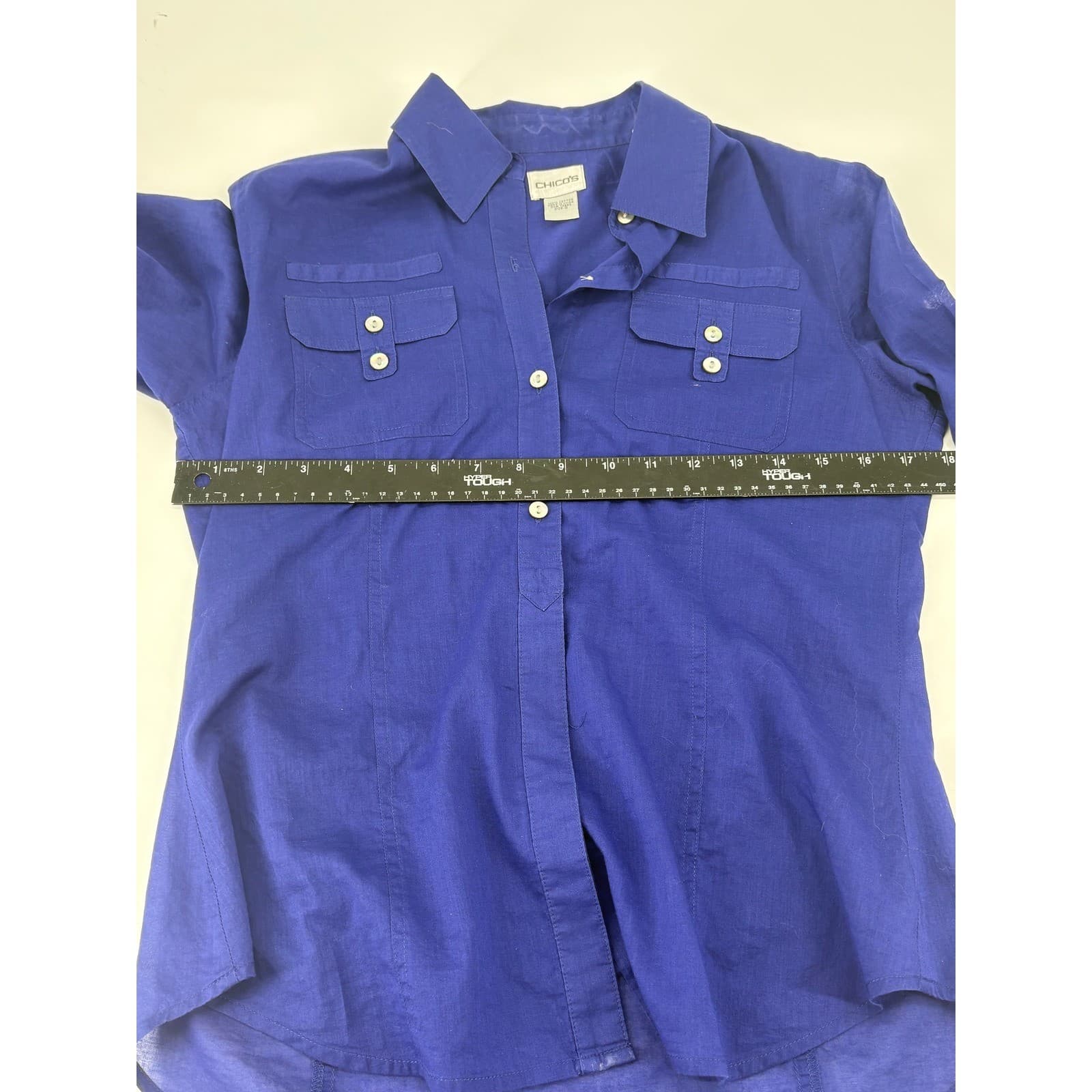Chico's Cotton Button Down Shirt Utility Pockets Roll Tab Size 0 Blue Womens - Thumbnail 5