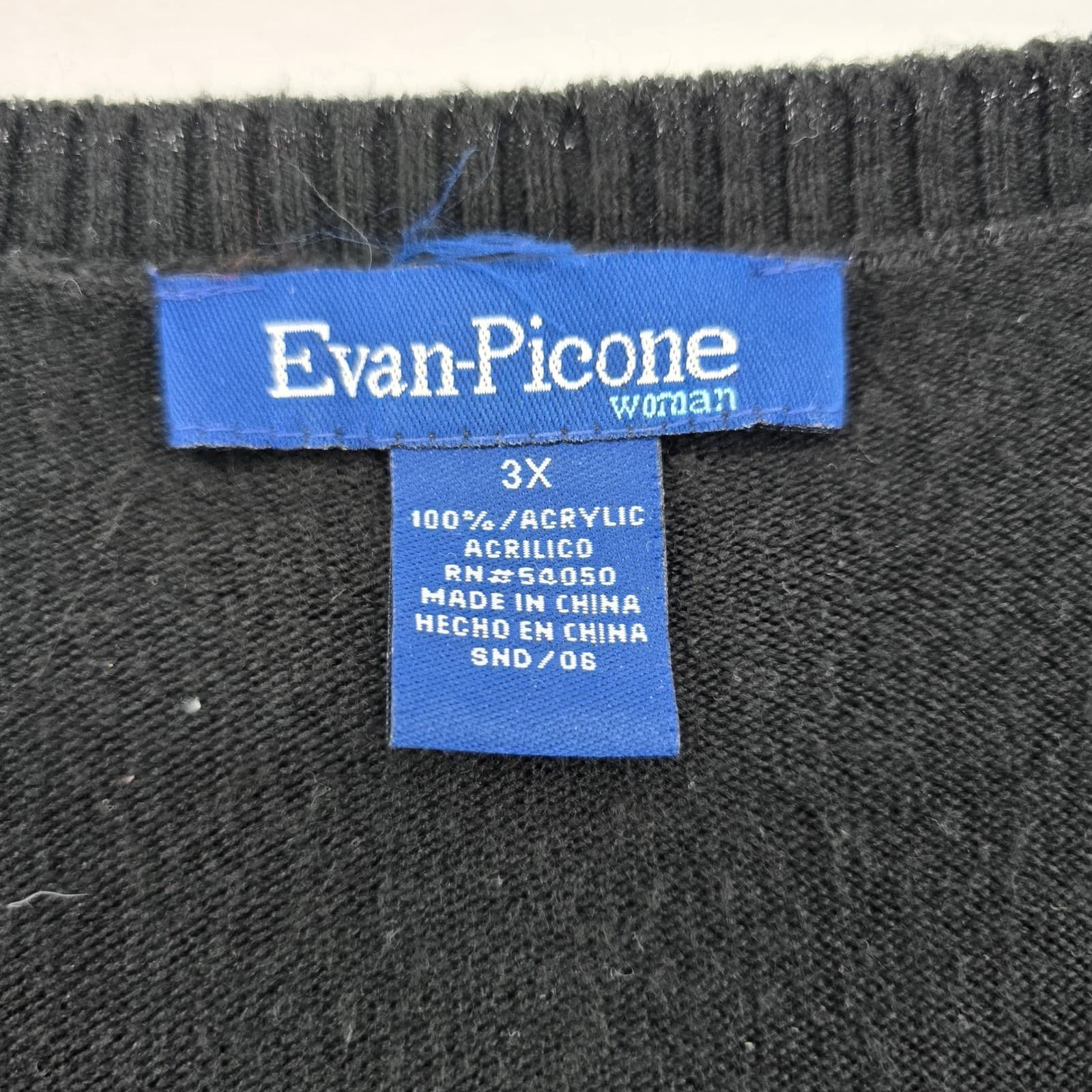 Evan-Picone Cardigan Women's 3X Sweater Black Beaded Velvet Trim Crew Neck - Thumbnail 2
