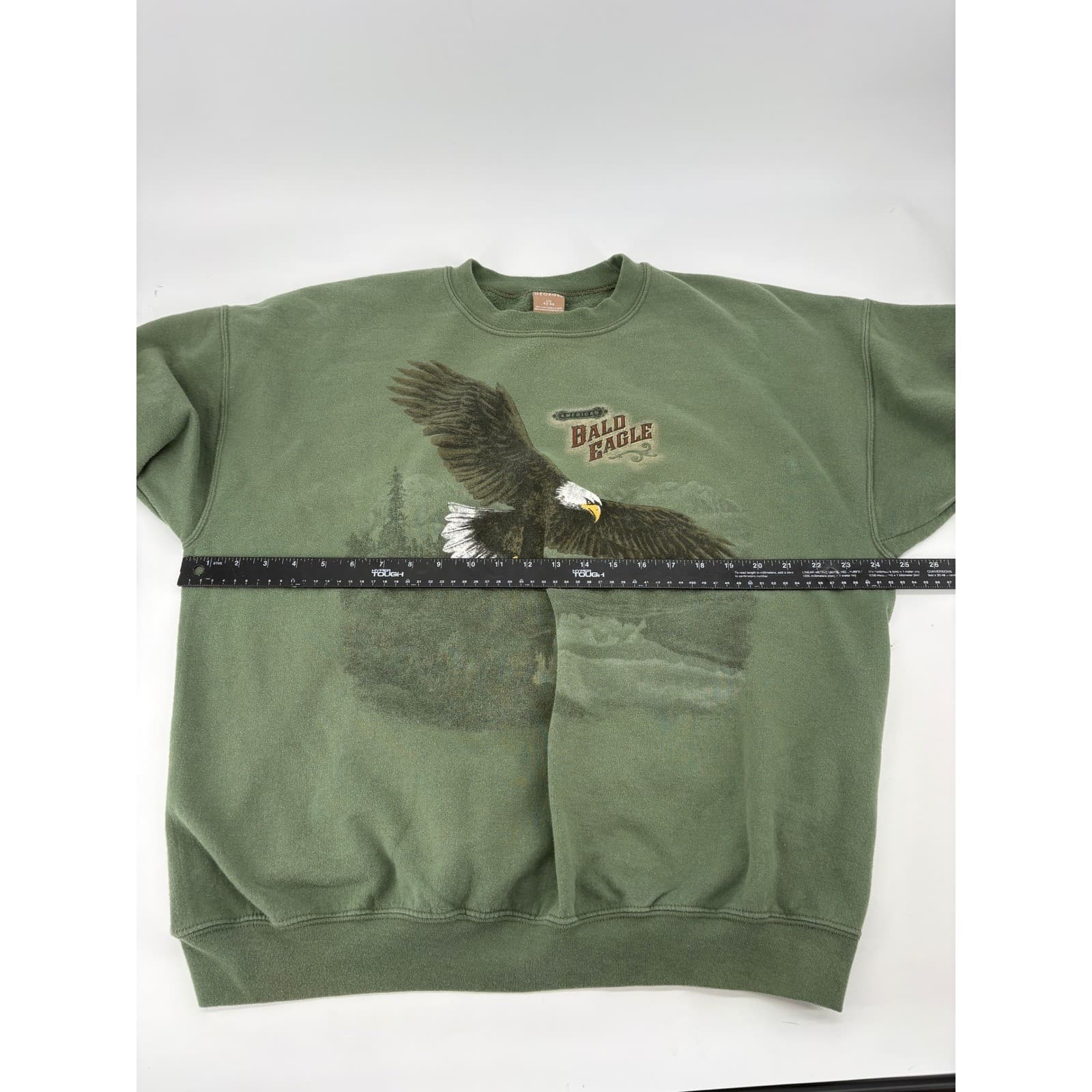 George Sweatshirt Mens Large Green American Bald Eagle Graphic Pullover - Thumbnail 3
