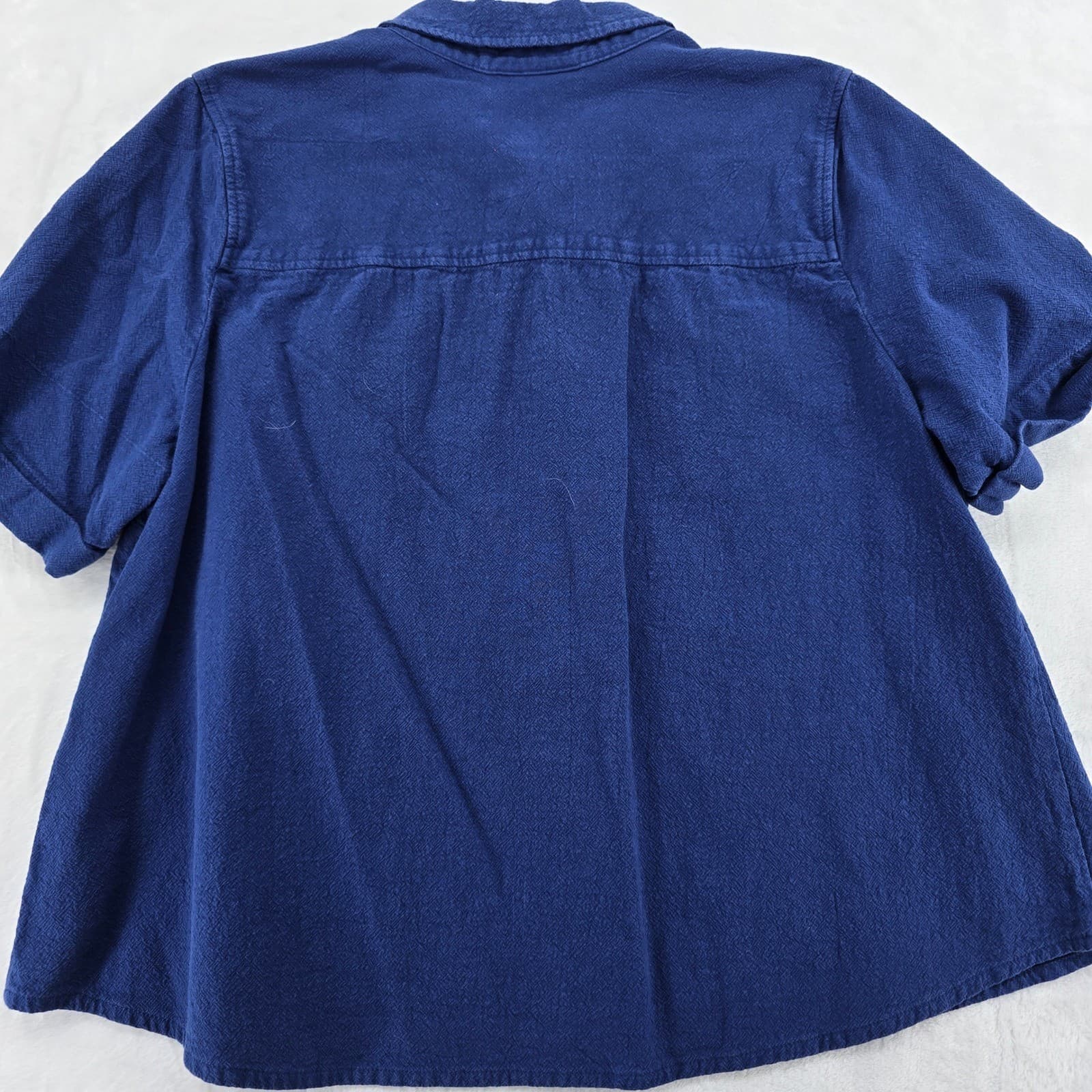Appleseed's Petites Shirt Womens PXL Button Front Blue 100% Cotton Short Sleeve - Thumbnail 7