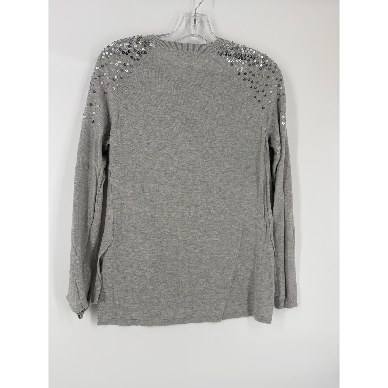 Crown Ivy Gray Sequin Shoulder Sweater Long Sleeve Crew Neck Casual Size S - Thumbnail 2