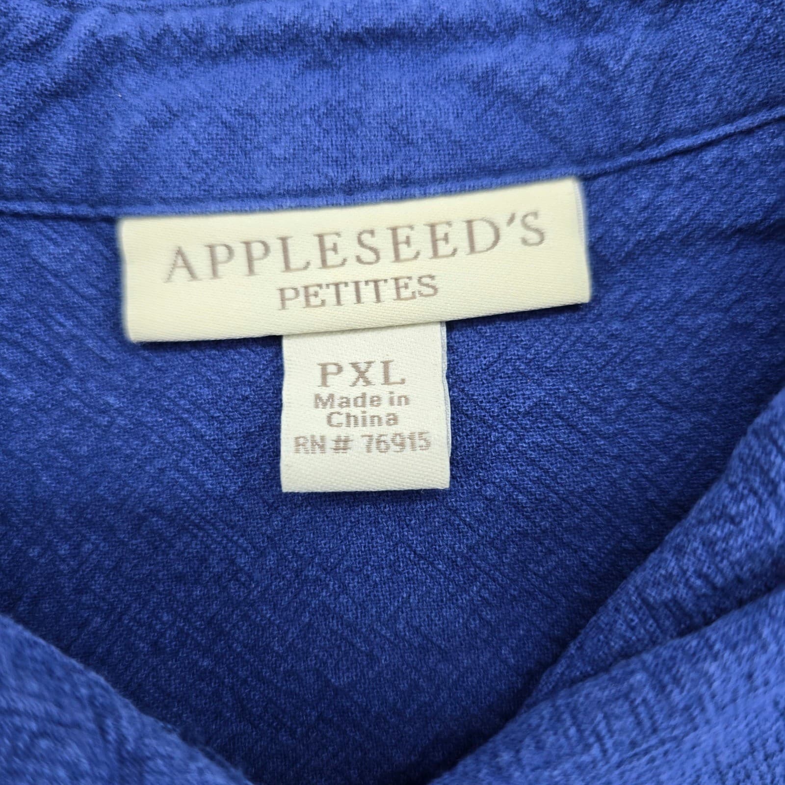 Appleseed's Petites Shirt Womens PXL Button Front Blue 100% Cotton Short Sleeve - Thumbnail 2